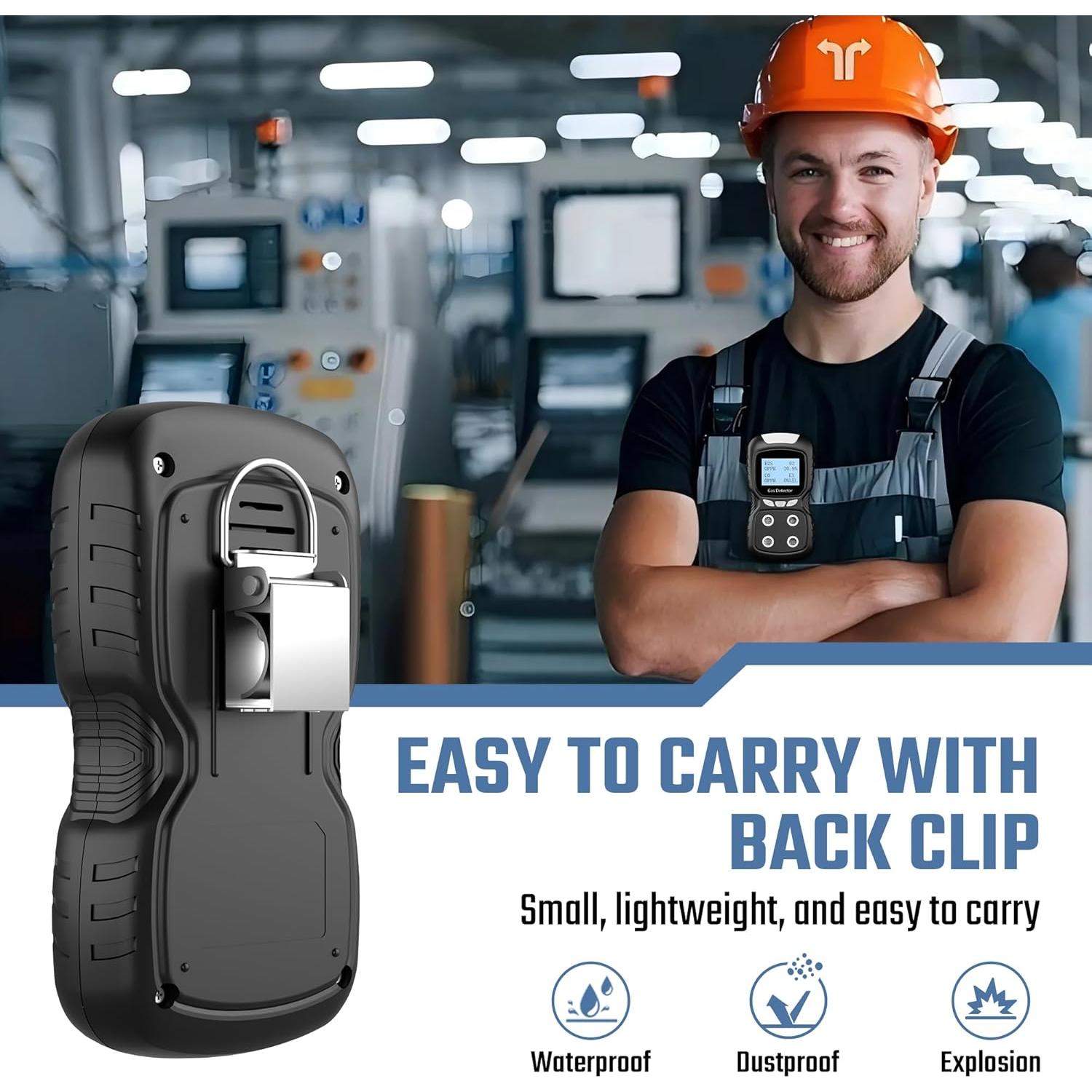 Detector de Gas Portátil Sooguard 4 en 1 con Alarma y Pantalla LCD