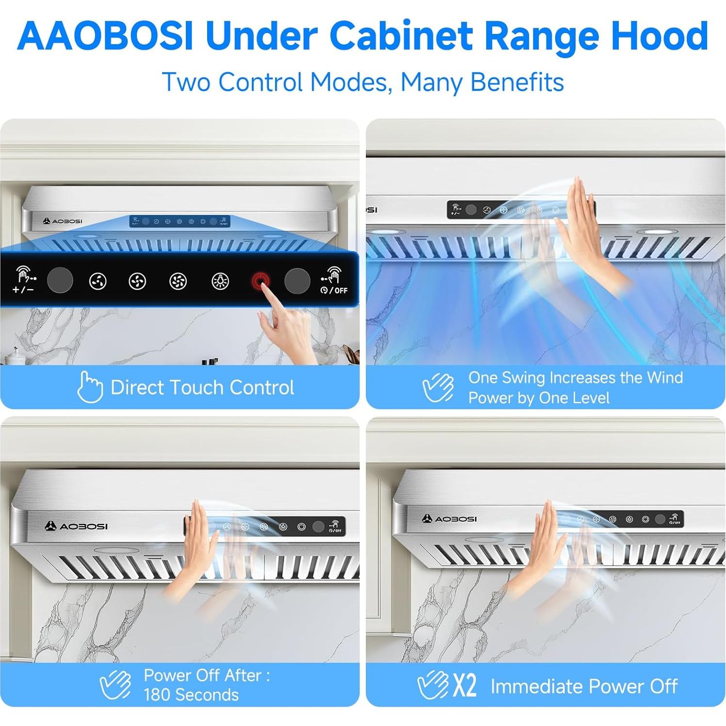 Campana Extractora AAOBOSI 75 cm Bajo Gabinete 800 CFM LED