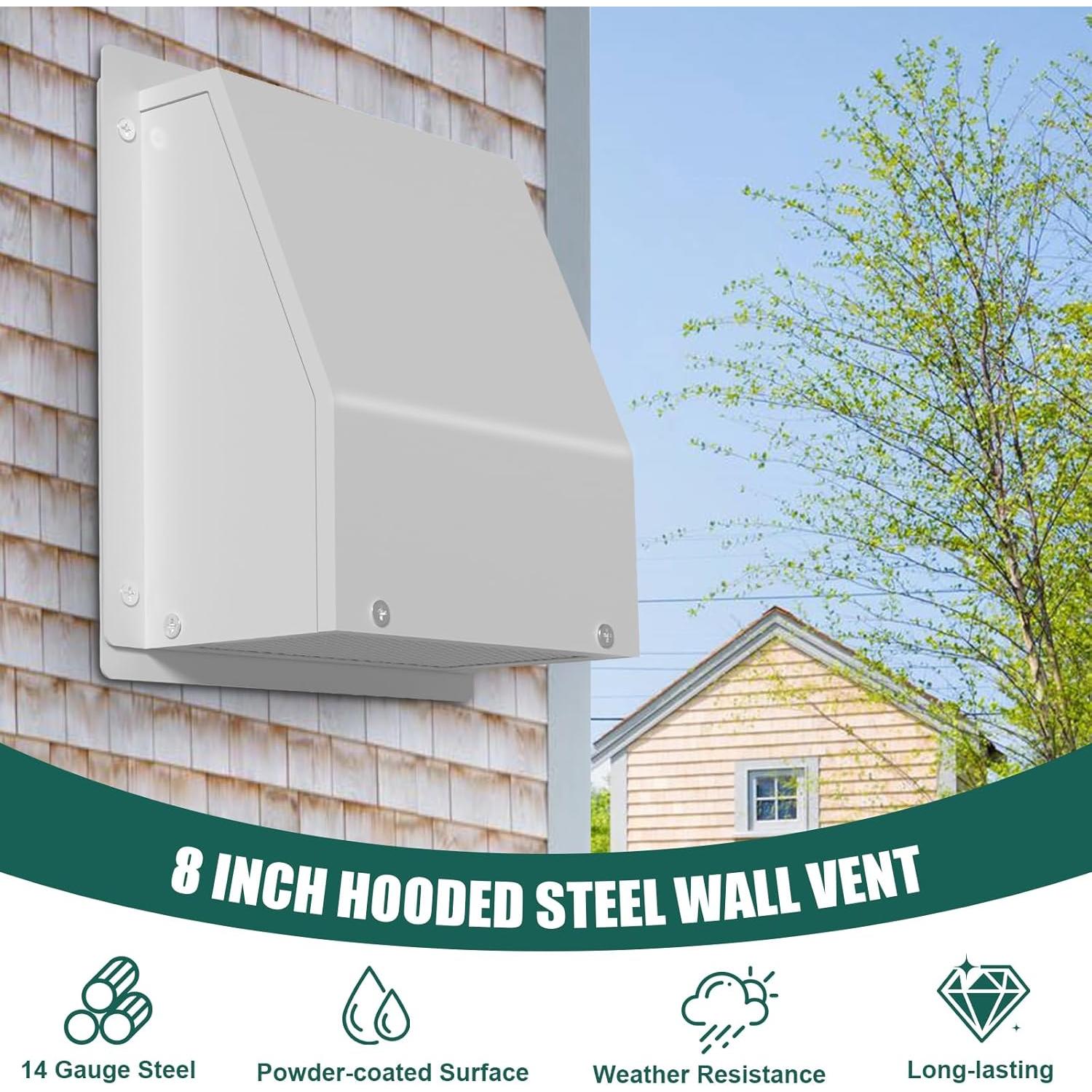 Cubierta de Ventilación de Pared 8" Yawl Acero Galvanizado Blanco