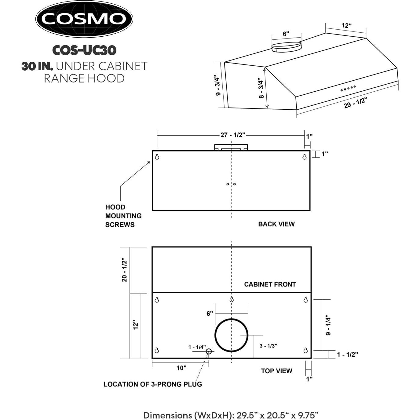 Campana Extractora COSMO UC30 76.2 cm Acero Inoxidable 3 Velocidades