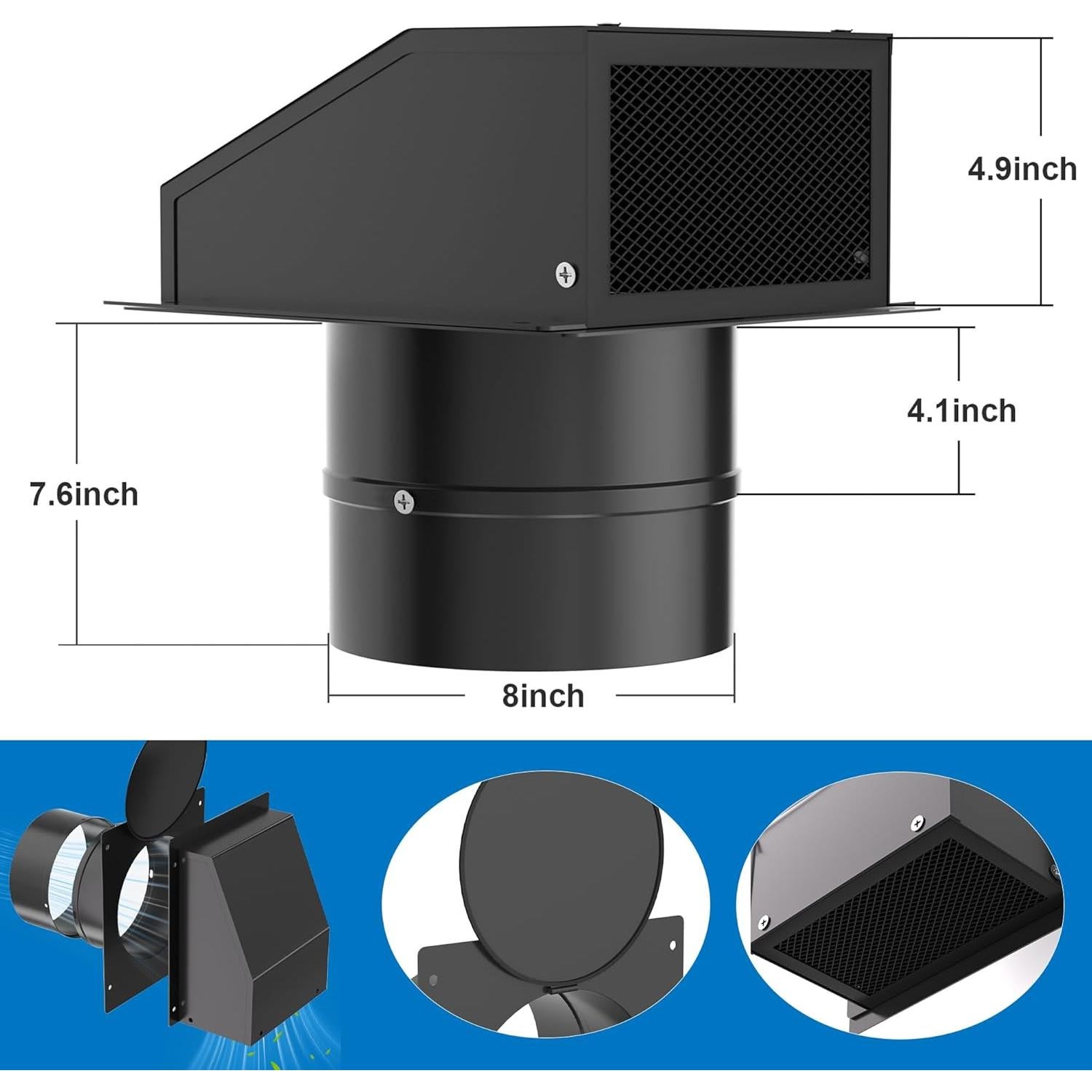 Ventilación de Pared 8" GTACASS con Capucha y Compensador
