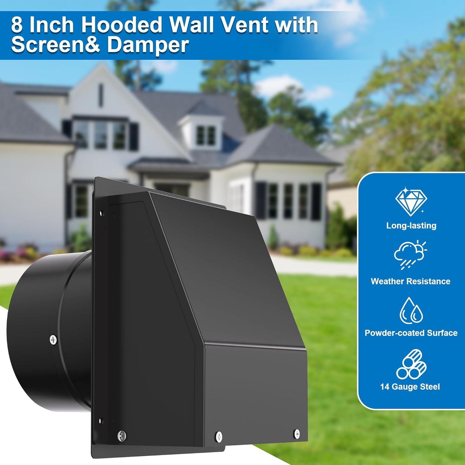 Ventilación de Pared 8" GTACASS con Capucha y Compensador