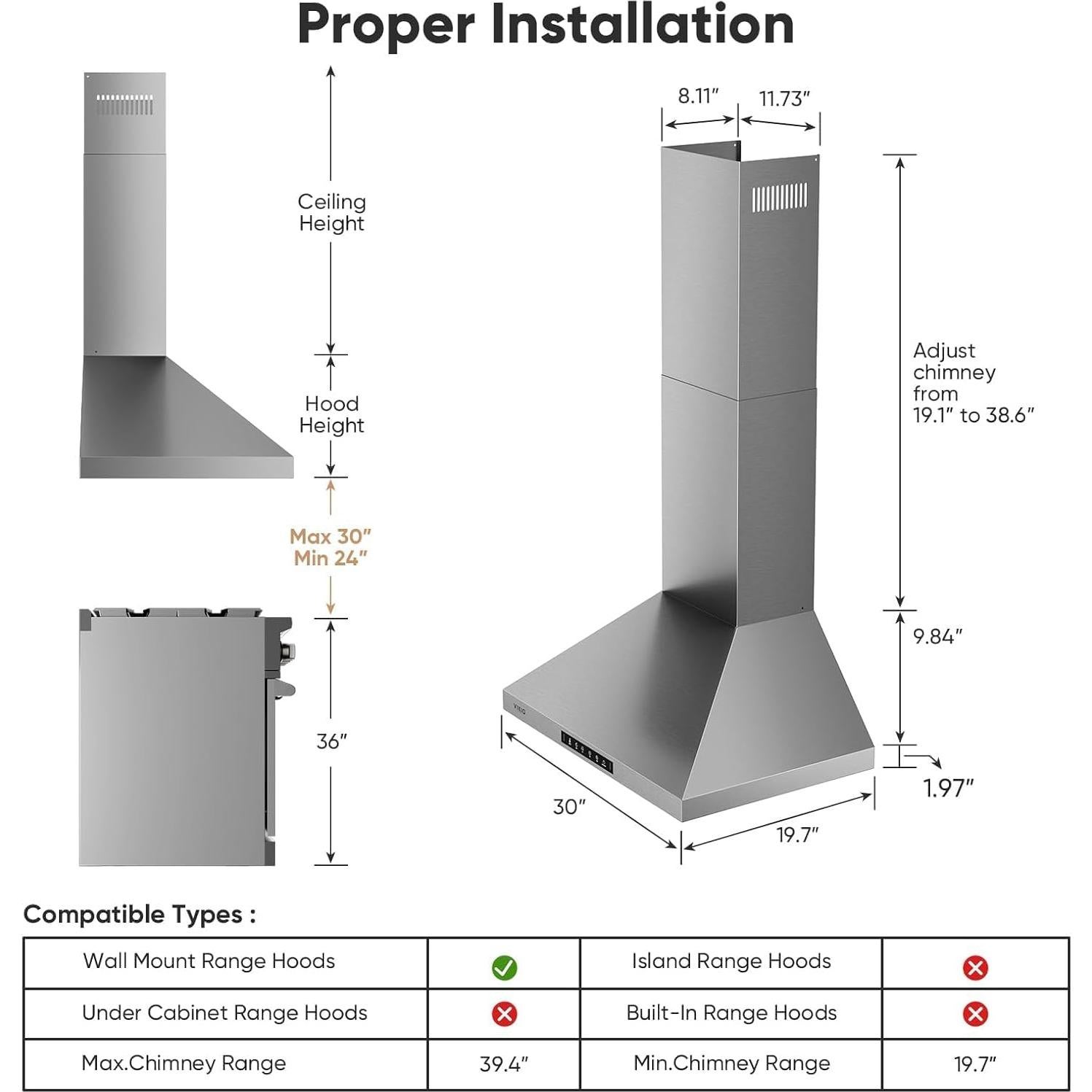 Campana de Pared VIKIO Home 30" Acero Inoxidable 900 CFM