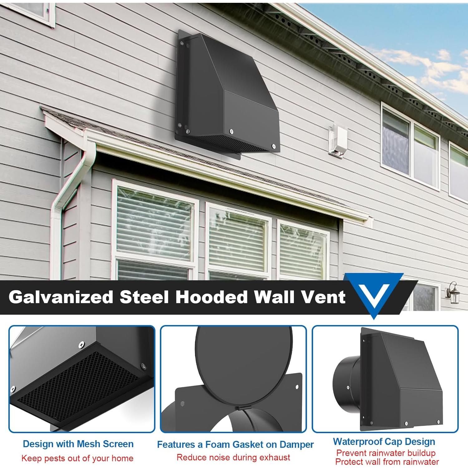 Ventilación de Pared 8" Acero Galvanizado con Pantalla y Compensador