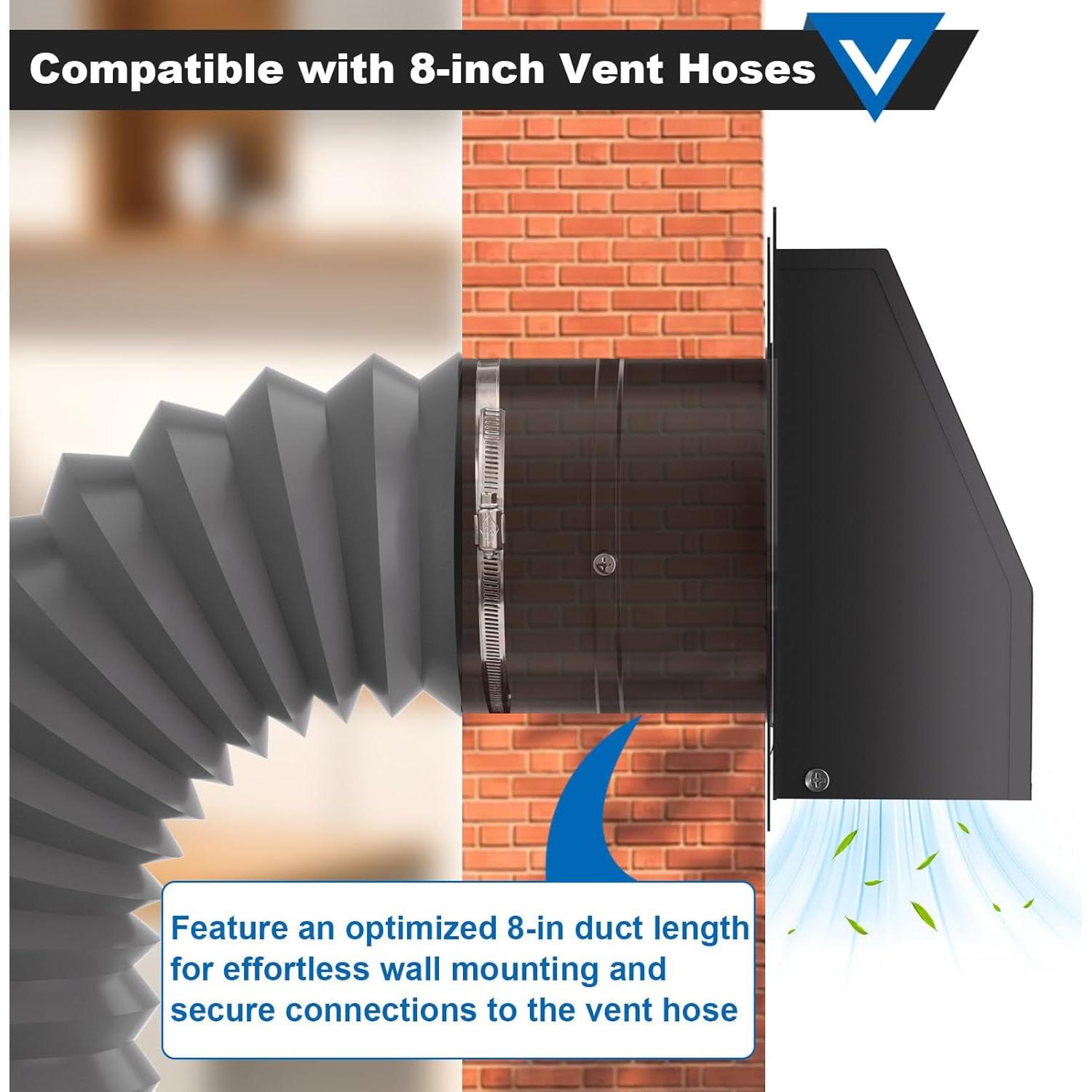 Ventilación de Pared 8" Acero Galvanizado con Pantalla y Compensador