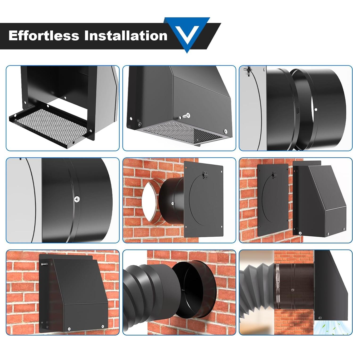 Ventilación de Pared 8" Acero Galvanizado con Pantalla y Compensador