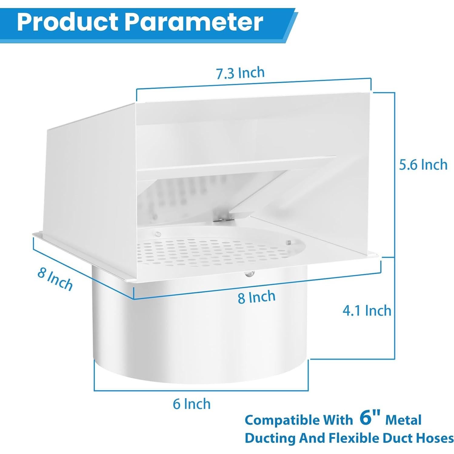 Cubierta de Ventilación de Pared AOWALEN 20.32cm Blanco