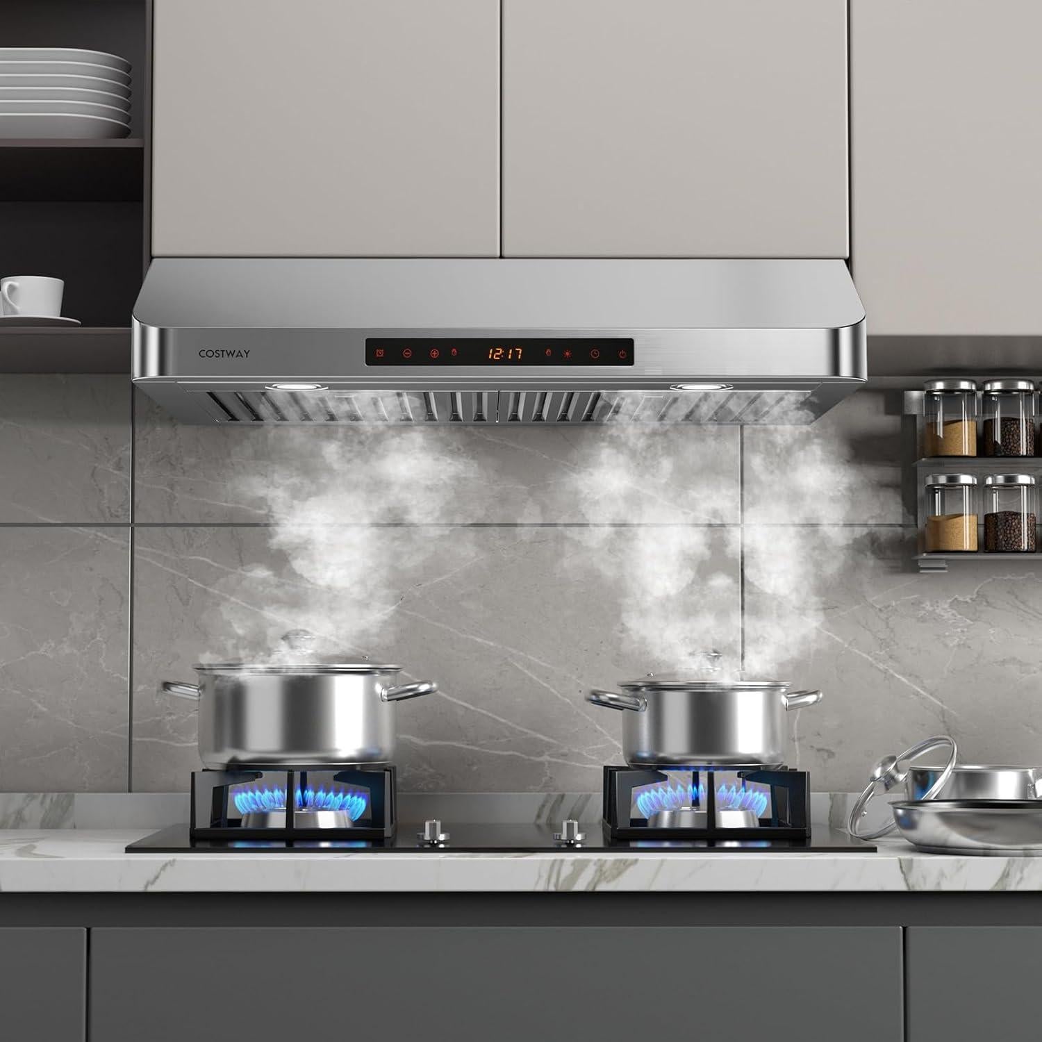 Campana de Cocina COSTWAY 75 cm 900 CFM Control Gestos LED