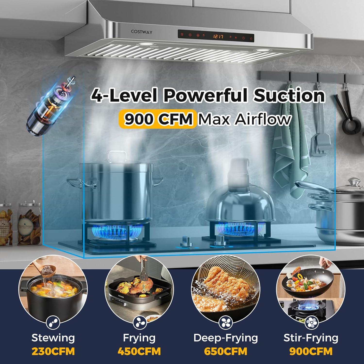 Campana de Cocina COSTWAY 75 cm 900 CFM Control Gestos LED