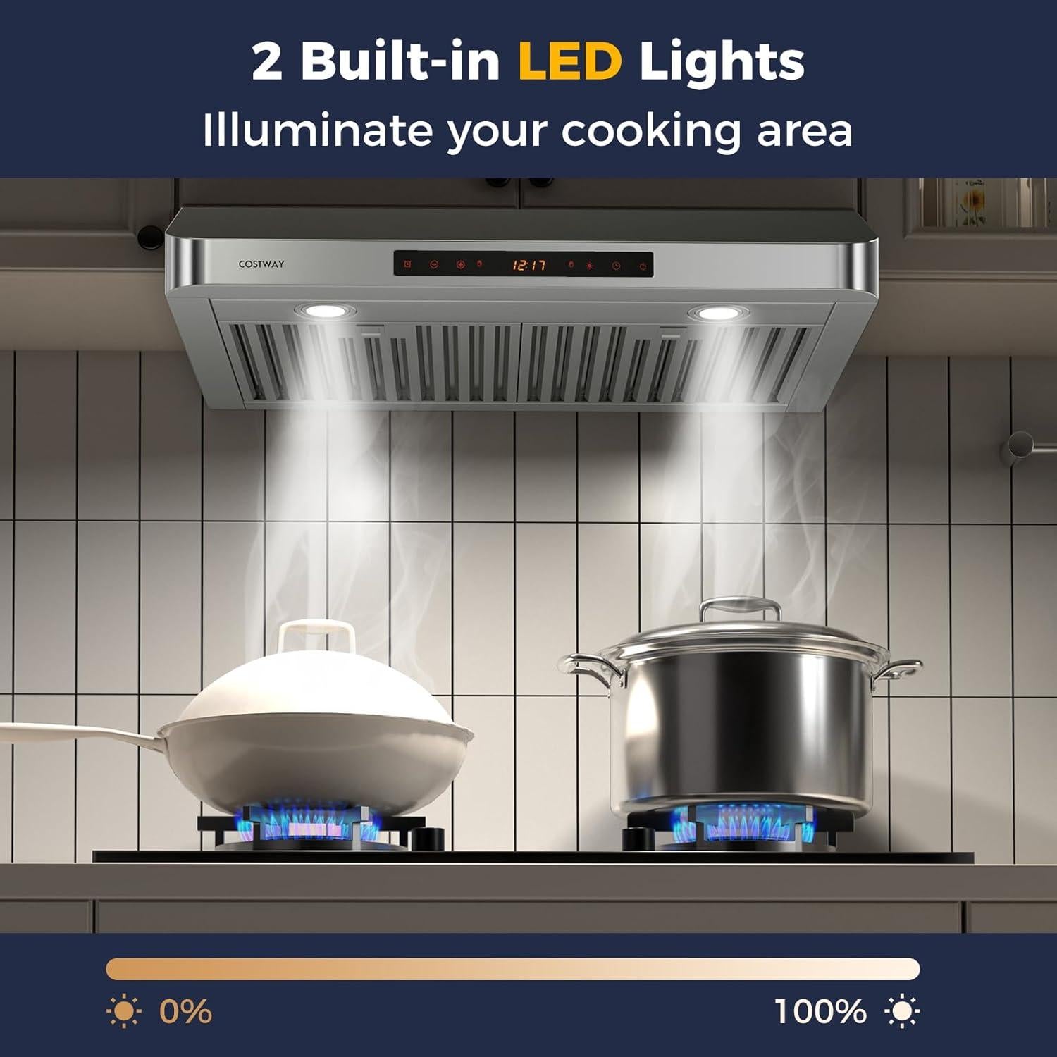 Campana de Cocina COSTWAY 75 cm 900 CFM Control Gestos LED