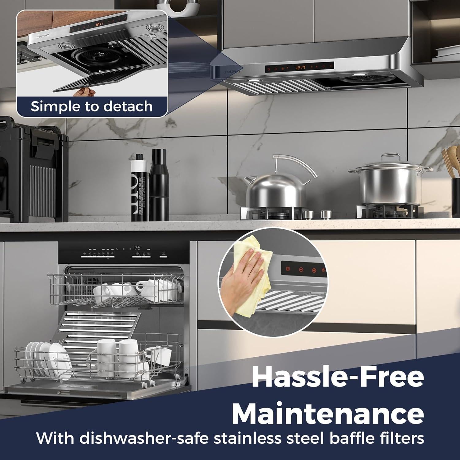 Campana de Cocina COSTWAY 75 cm 900 CFM Control Gestos LED