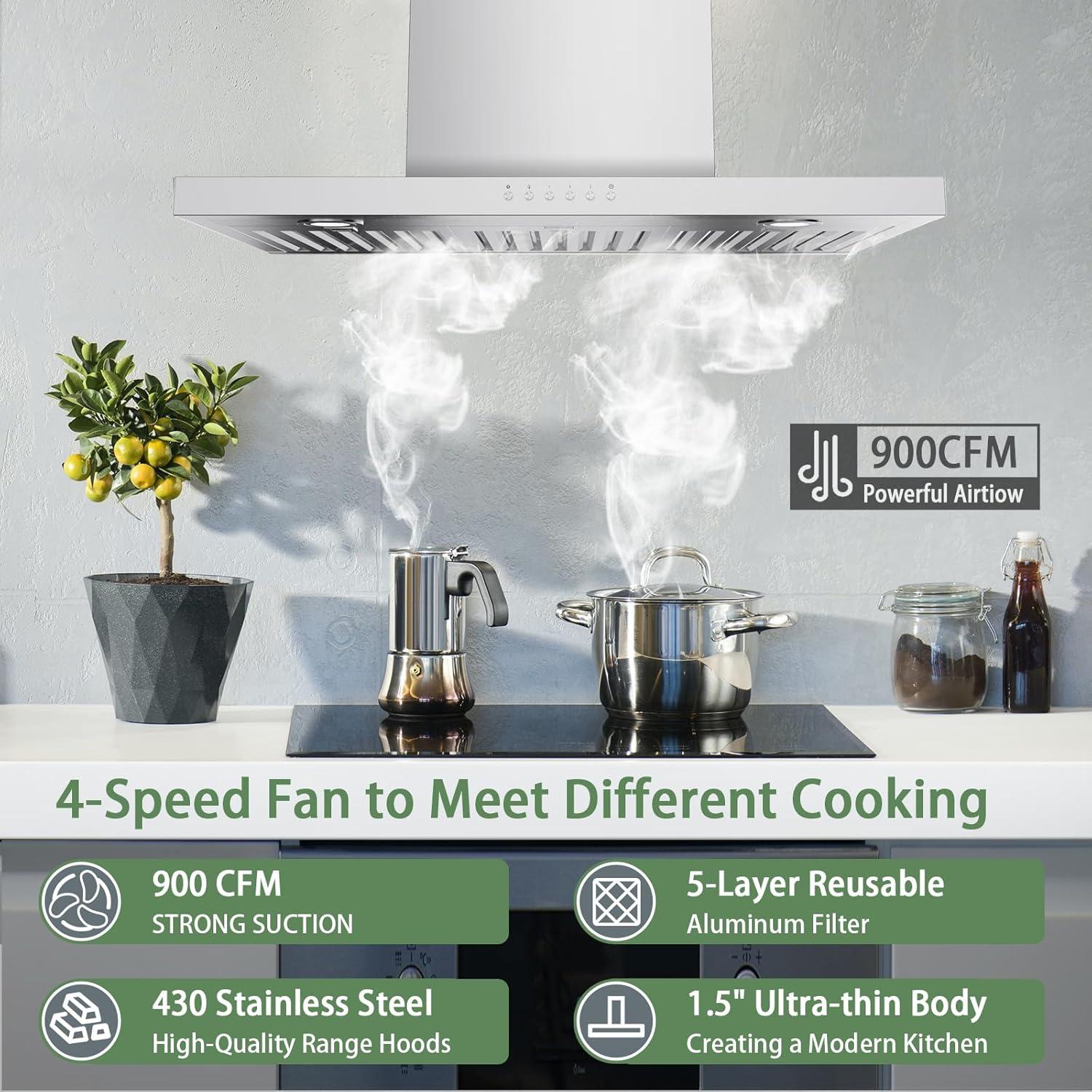 Campana de Cocina ONEEON 76.2 cm Acero Inoxidable 900 CFM