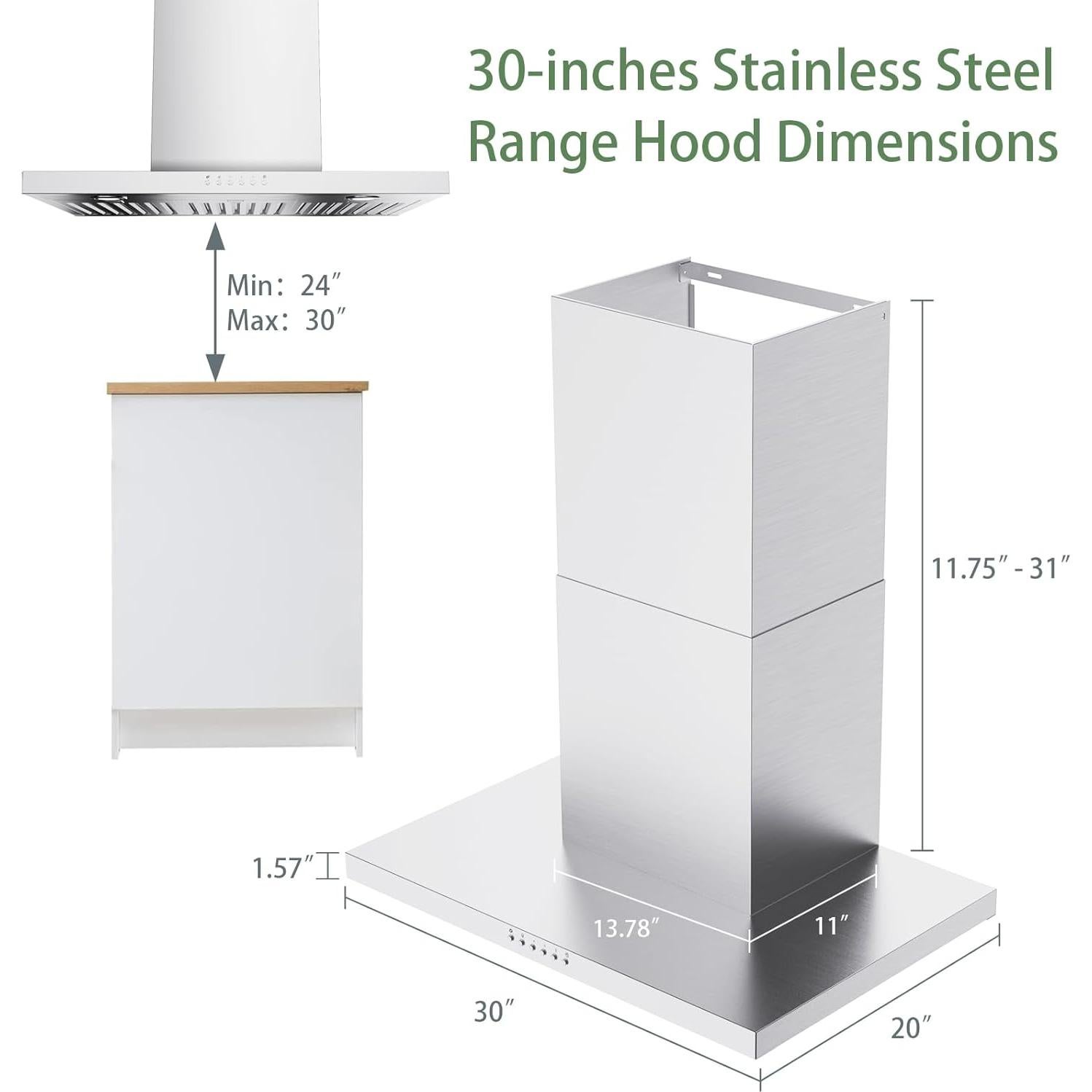 Campana de Cocina ONEEON 76.2 cm Acero Inoxidable 900 CFM