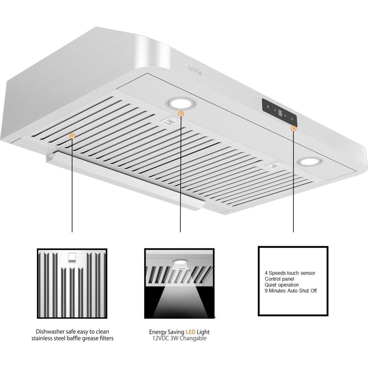 Campana Extractora Leyso 76.2 cm Acero Inoxidable 4 Velocidades