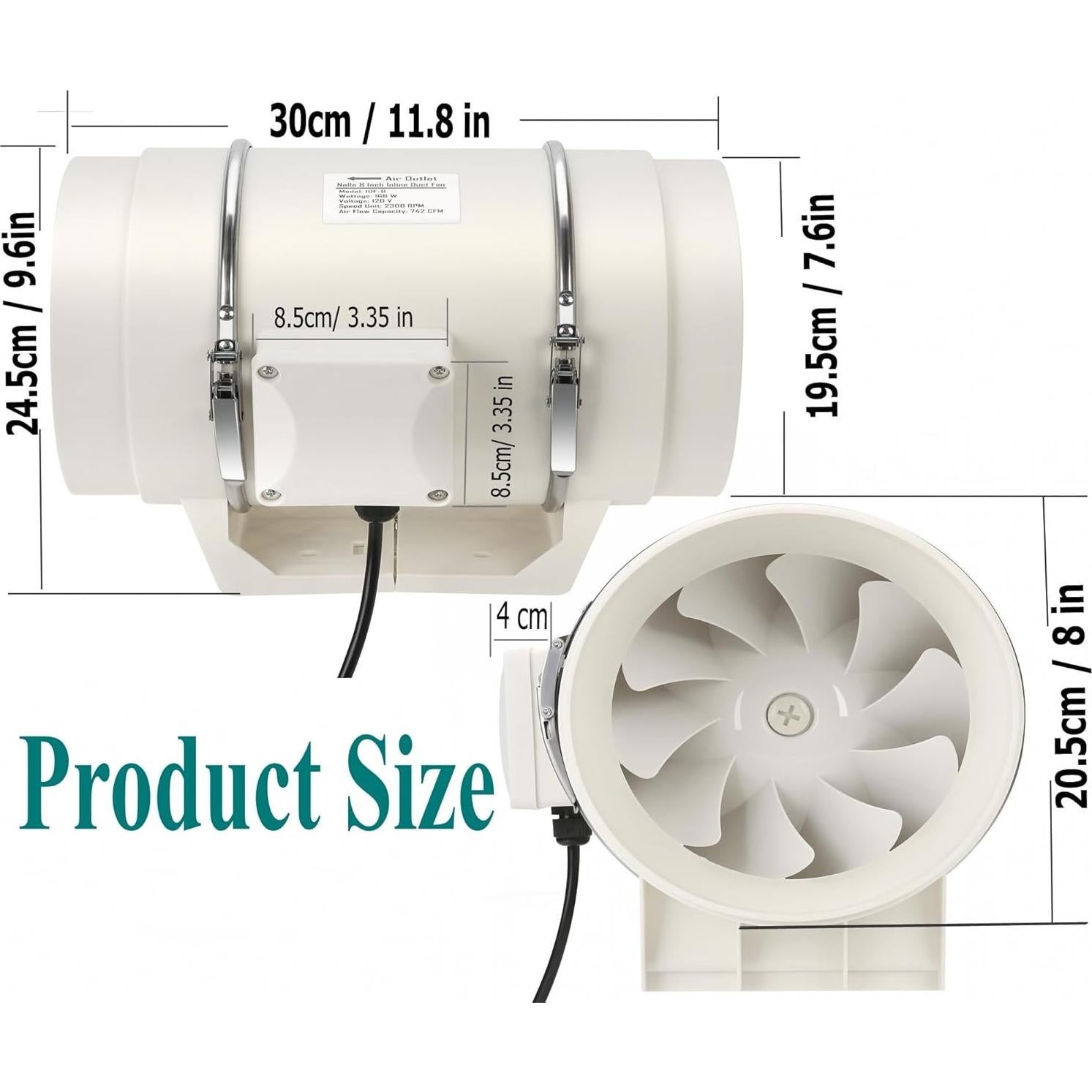 Ventilador de Conducto Nalle 8" con Controlador de Velocidad 168W