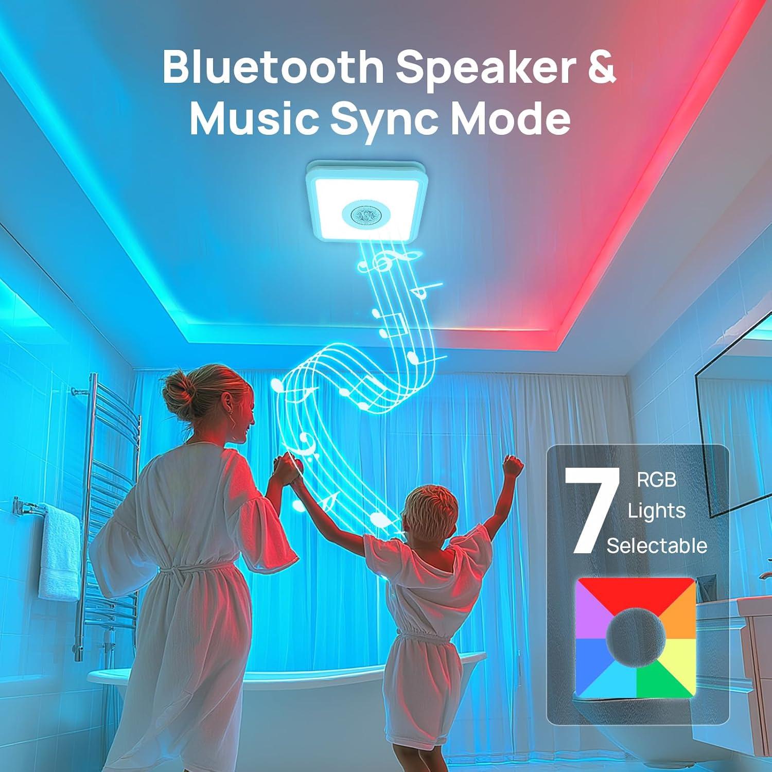 Consciot 160CFM Bathroom Exhaust Fan with Bluetooth Speaker & LED Light, 1500Lm 3 Color Temperature, 7 RGB Light, Nightlight, Remote Control, Quiet 0.8 Sone Ventilation Fan, 11.39'' x 10.42'' Mounting