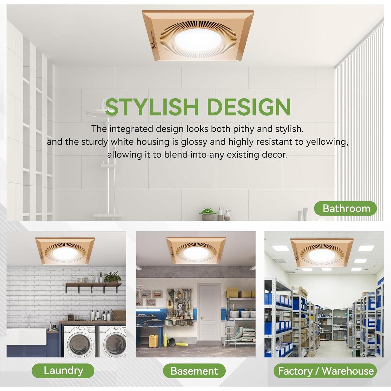 Ventilador Extractor de Baño ApexscnView con Luz LED 26W 130 CFM