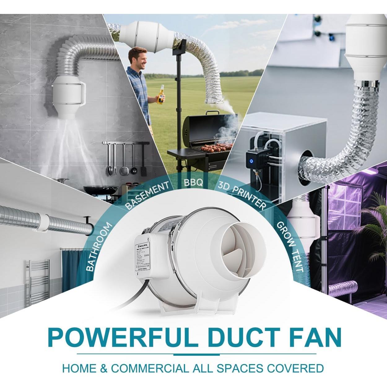 Ventilador de Conducto Modunful 4" - 180 CFM Alta Eficiencia