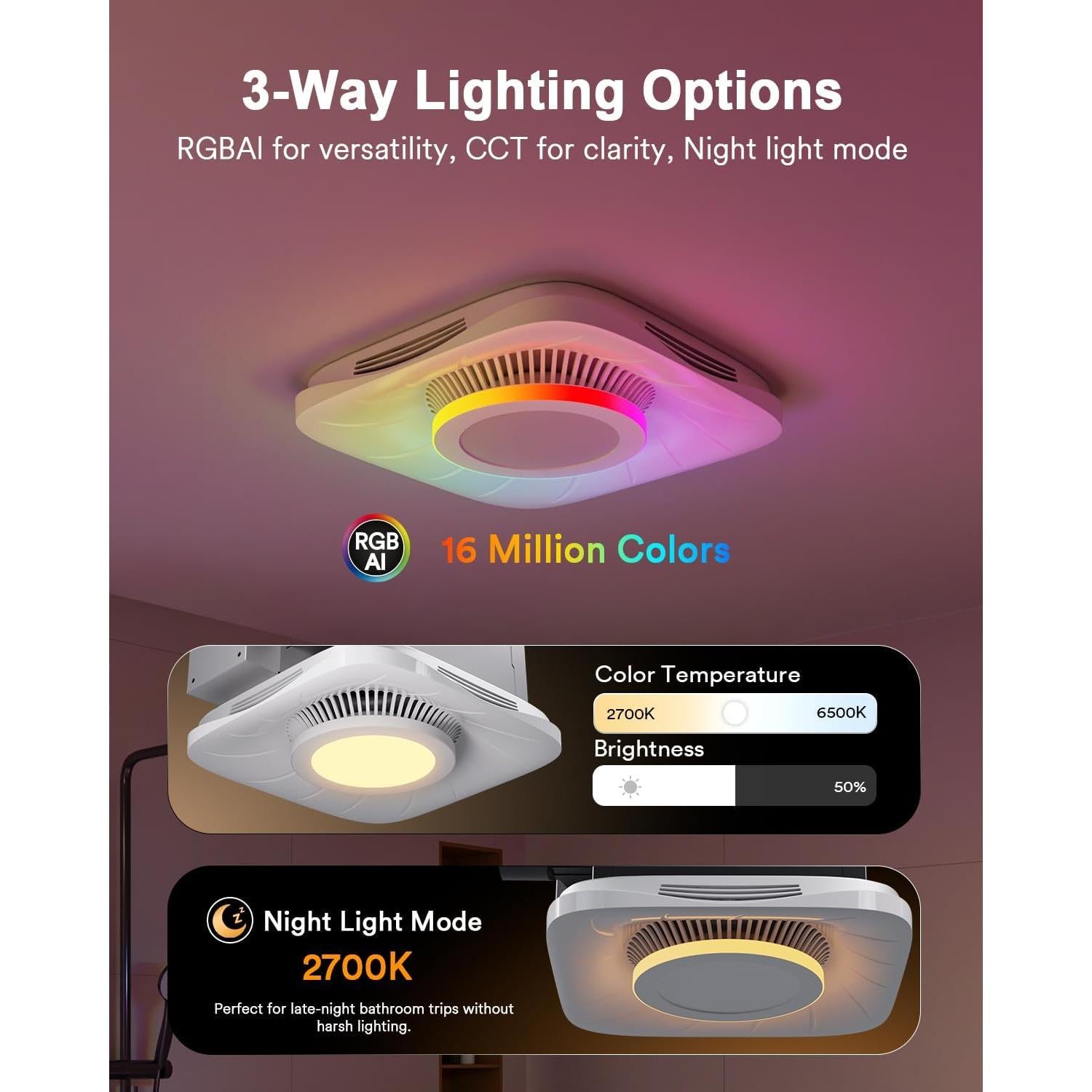 Ventilador de Baño Inteligente Lumary L-BFL12A1 con Luz LED 1000LM