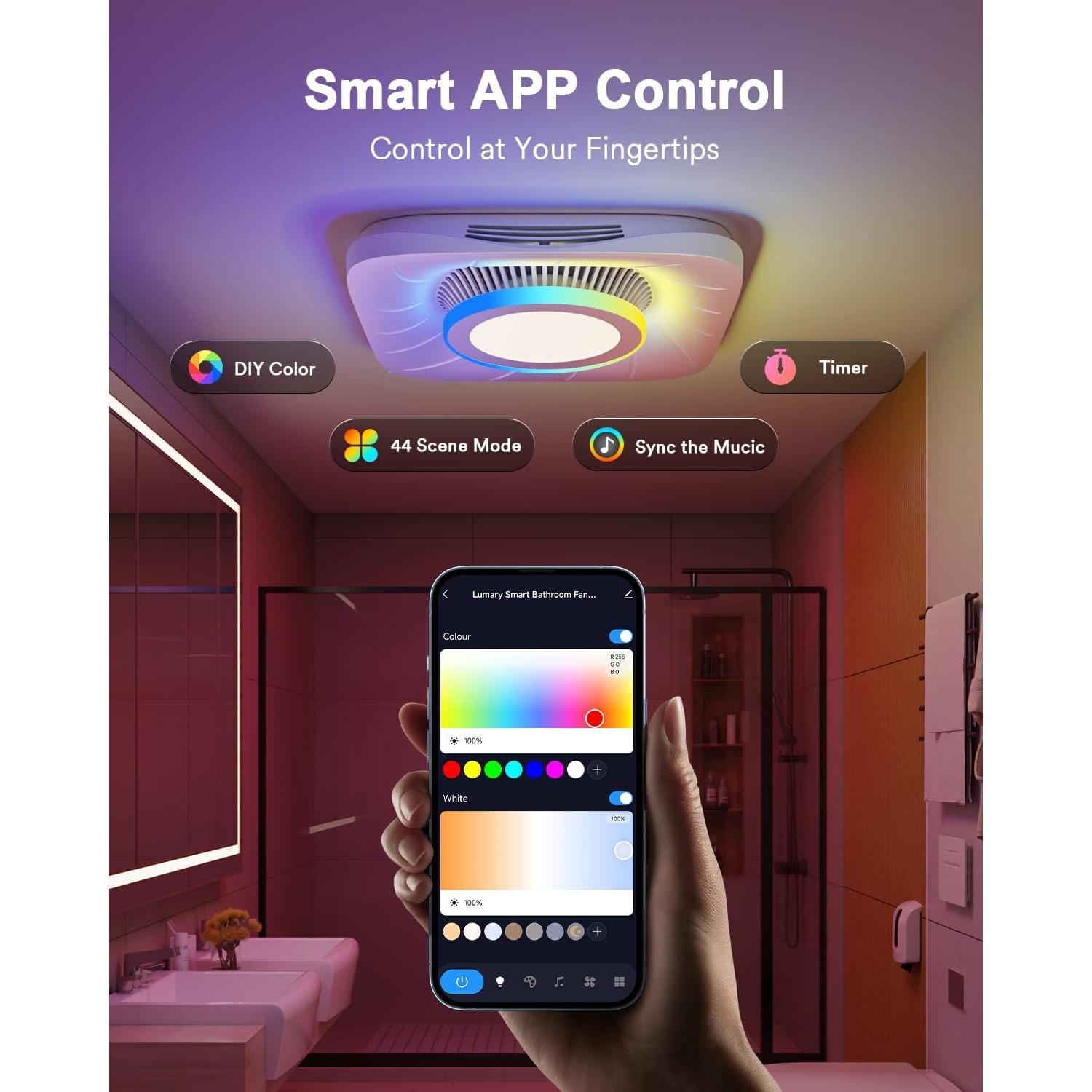 Ventilador de Baño Inteligente Lumary L-BFL12A1 con Luz LED 1000LM