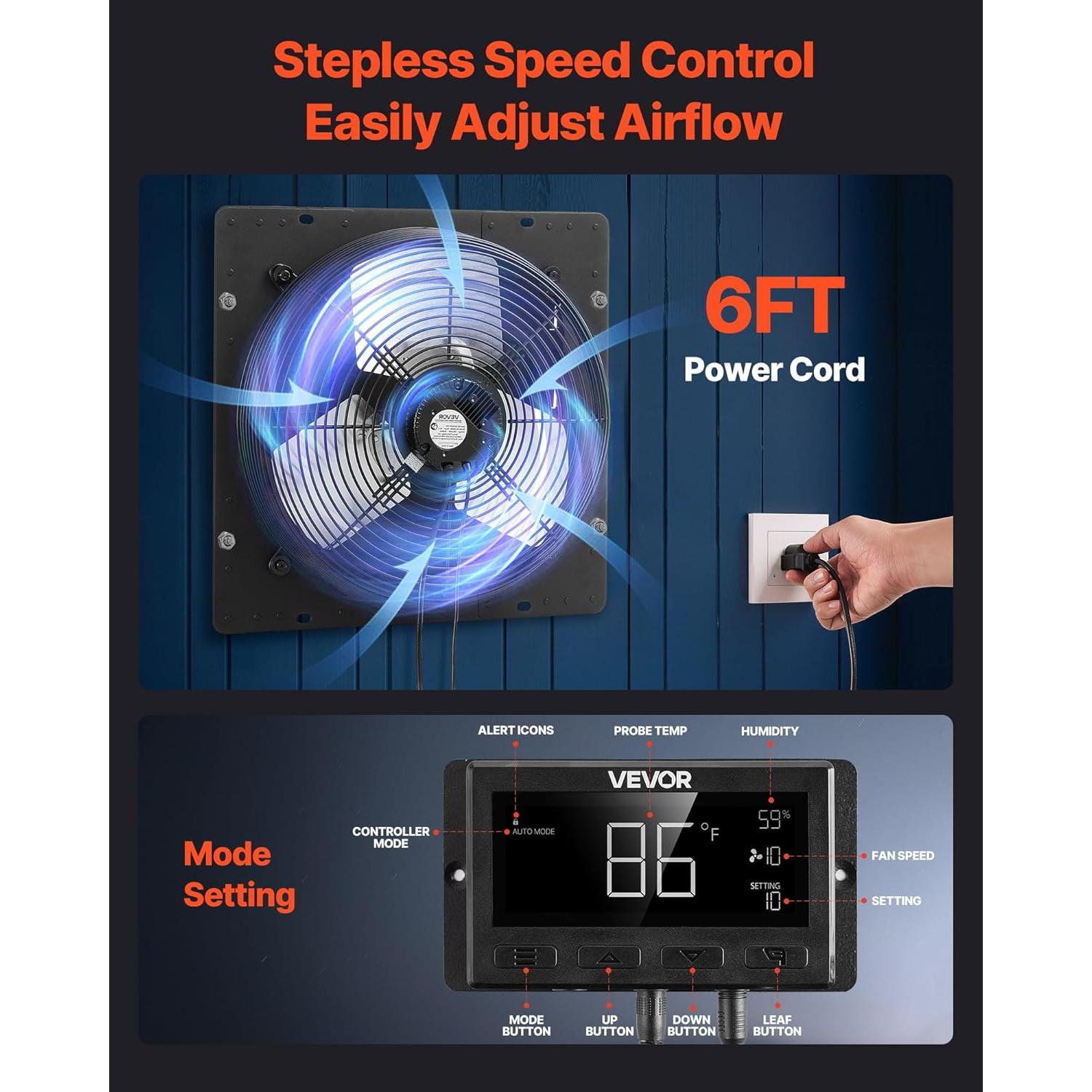 Ventilador Extractor de Persiana VEVOR 35 cm Montaje Pared 2000 CFM