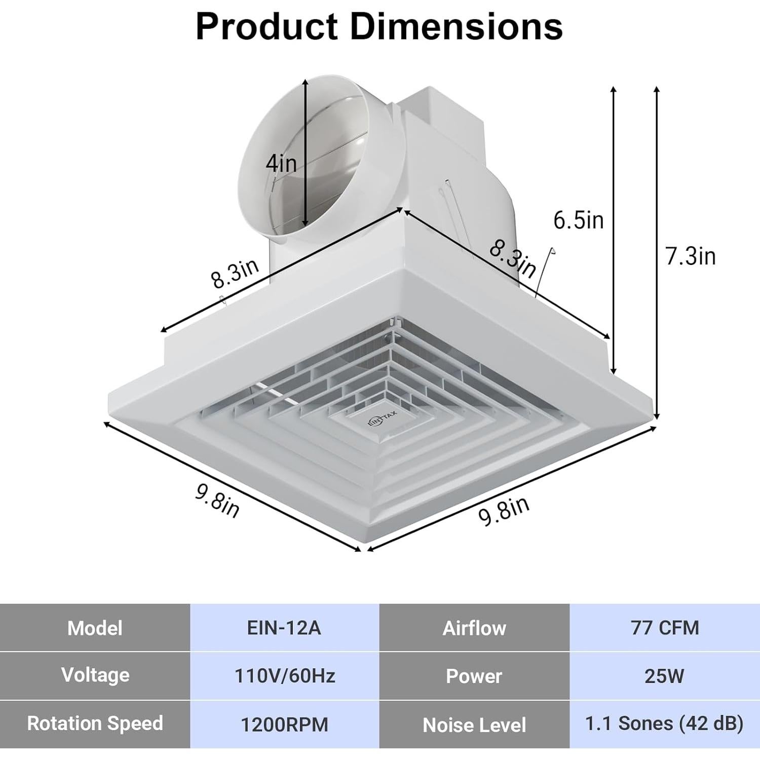 Ventilador Extractor de Baño EINTTAX 25W 21.1x21.1cm Blanco