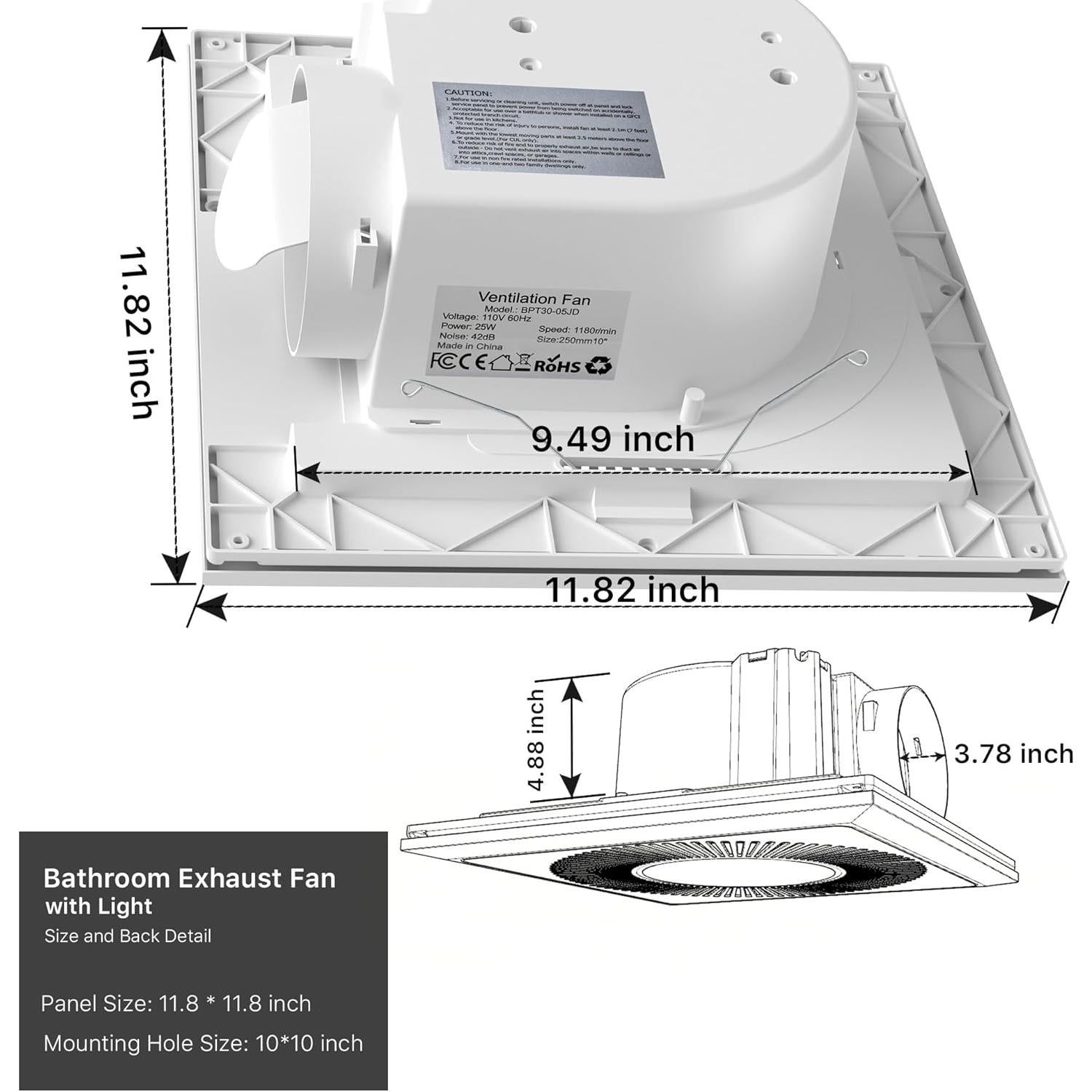 Ventilador de Baño FWASTT 30cm con Luz LED 165CFM 15W