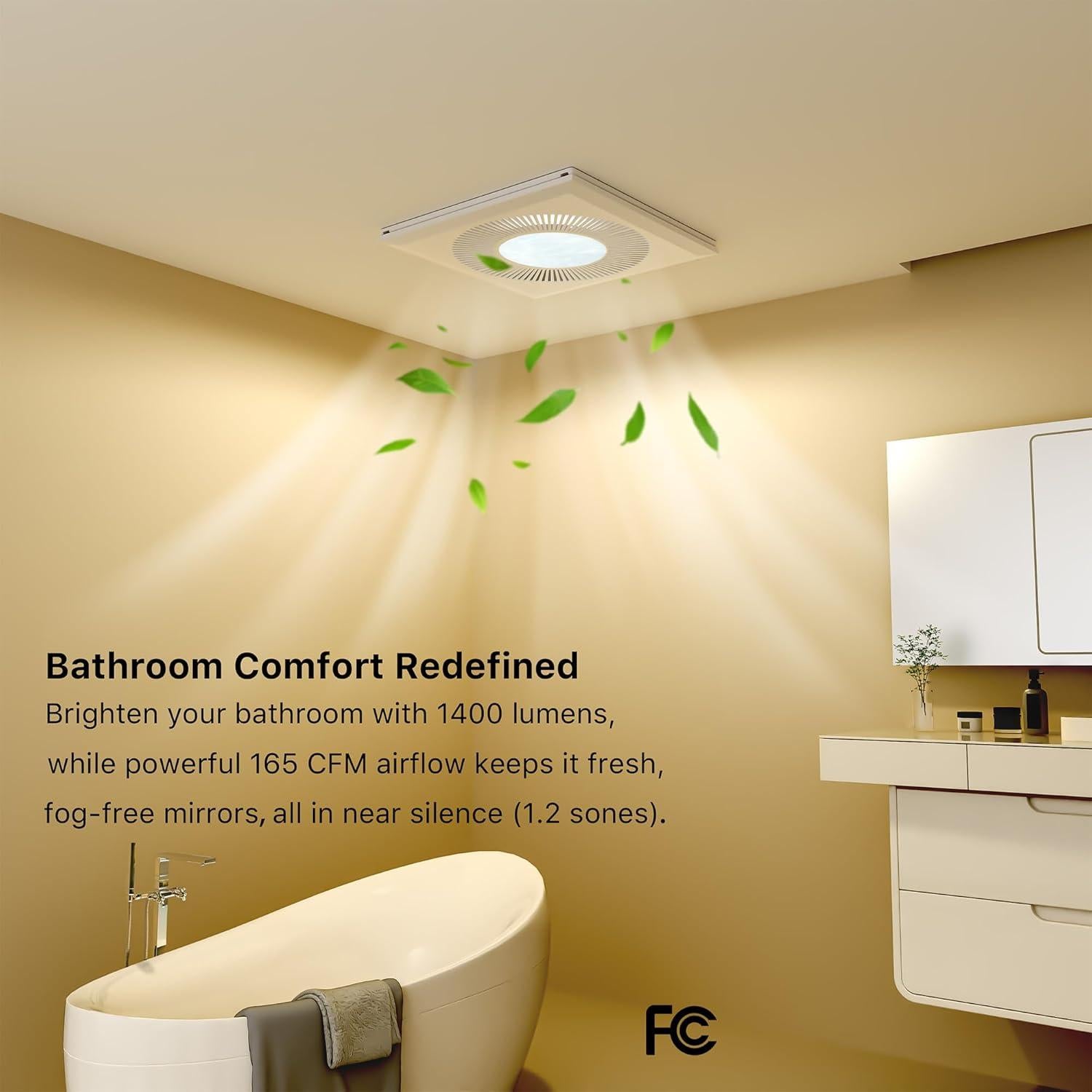 Ventilador de Baño FWASTT 30cm con Luz LED 165CFM 15W