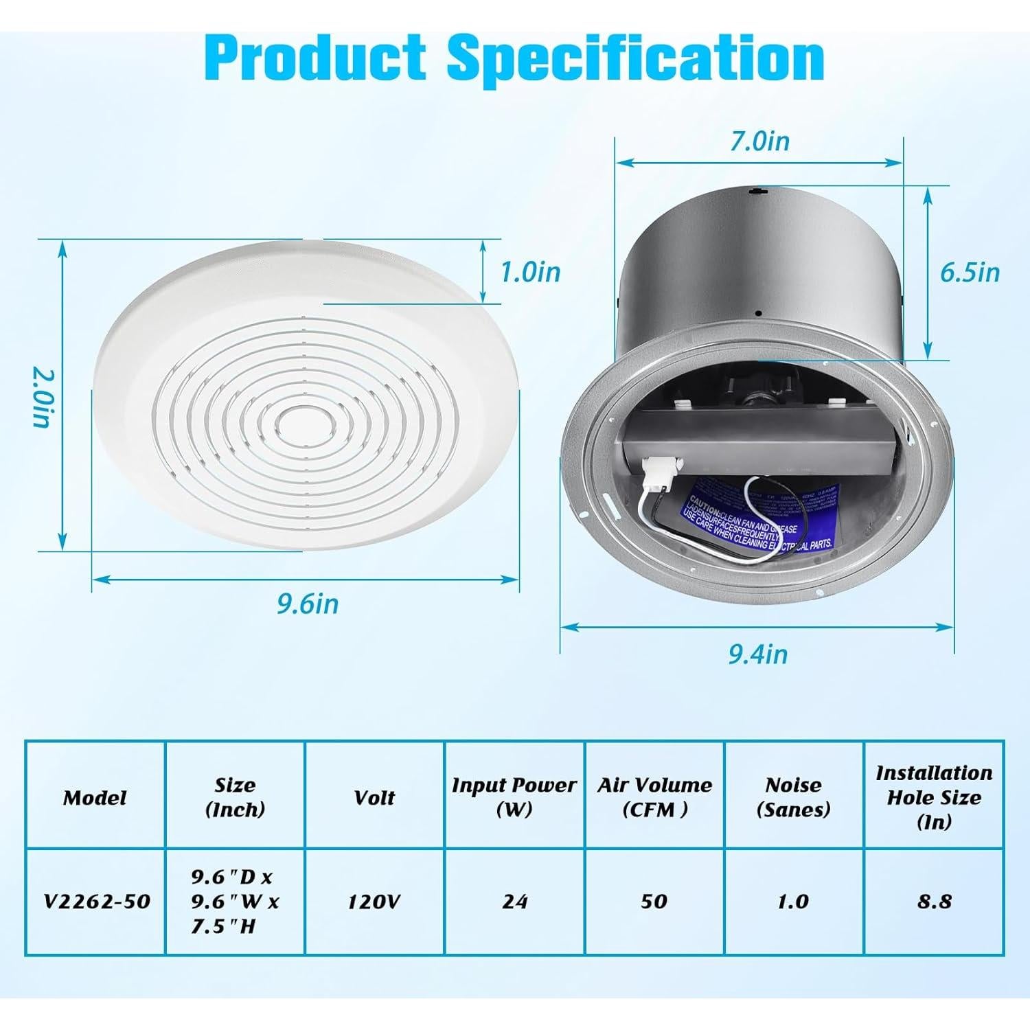 Ventilador Extractor de Baño BSTSLL V2262-50 50 CFM 1 Sone