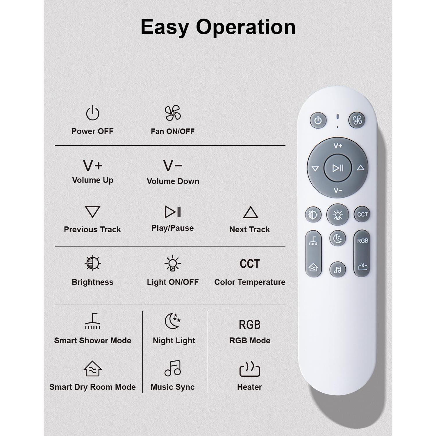 Ventilador de Baño GROWNEER con Altavoz Bluetooth y Calefacción