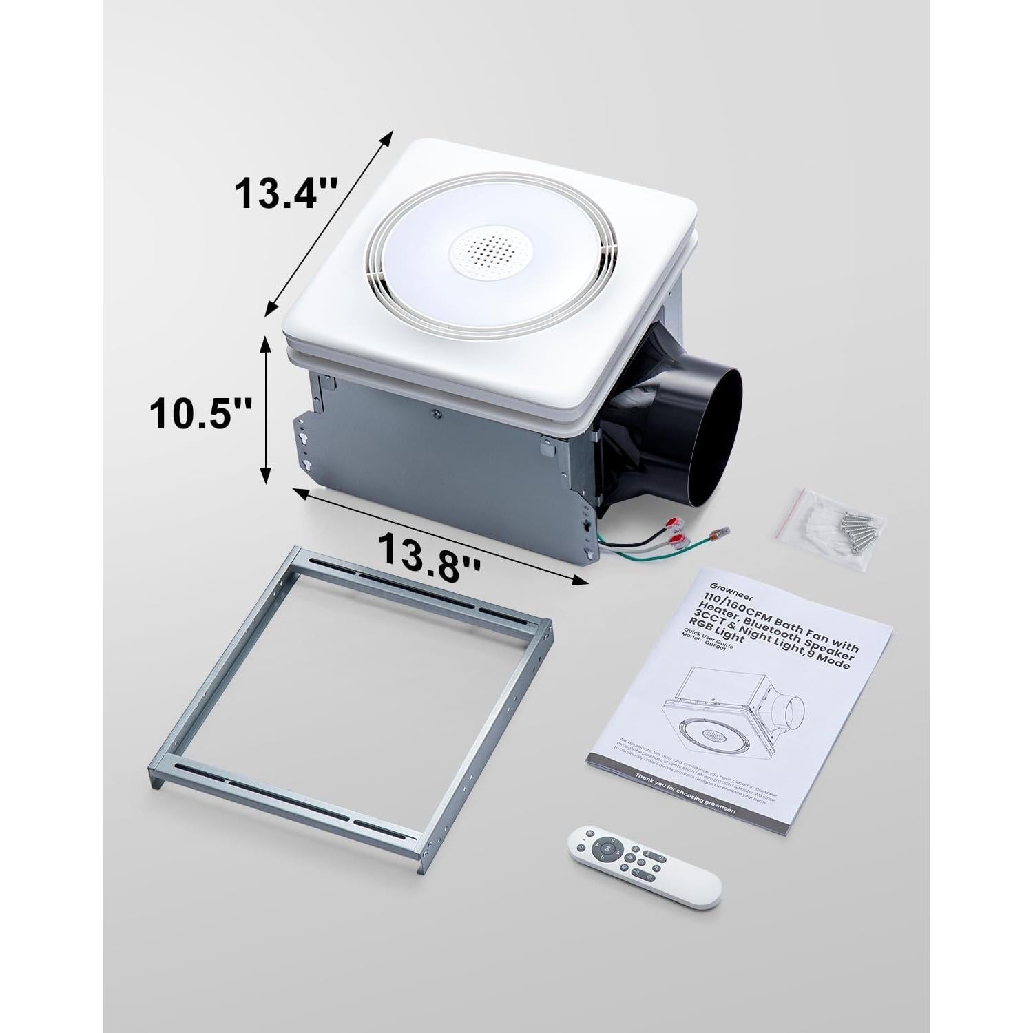 Ventilador de Baño GROWNEER con Altavoz Bluetooth y Calefacción