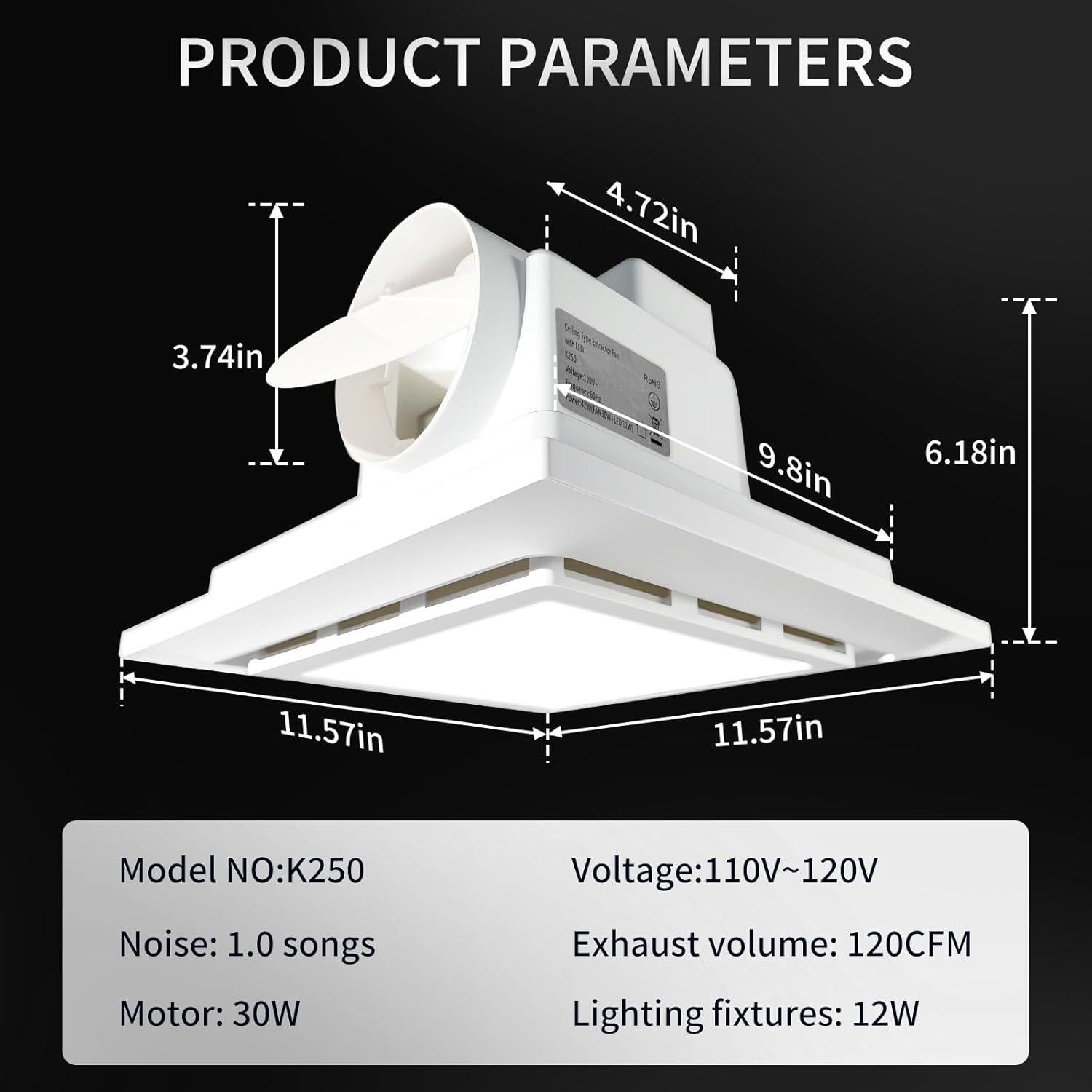 Ventilador Extractor de Baño Yue Feng K250 con Luz LED 12W