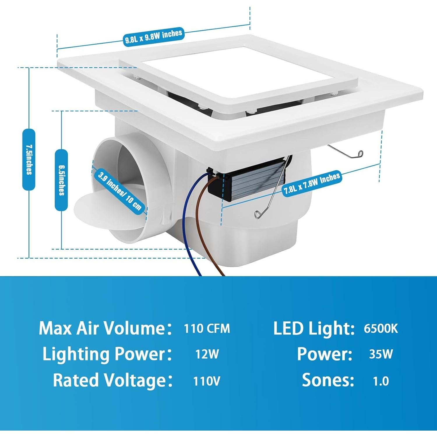 Ventilador Extractor de Baño con Luz LED CMOOD 35W 110 CFM