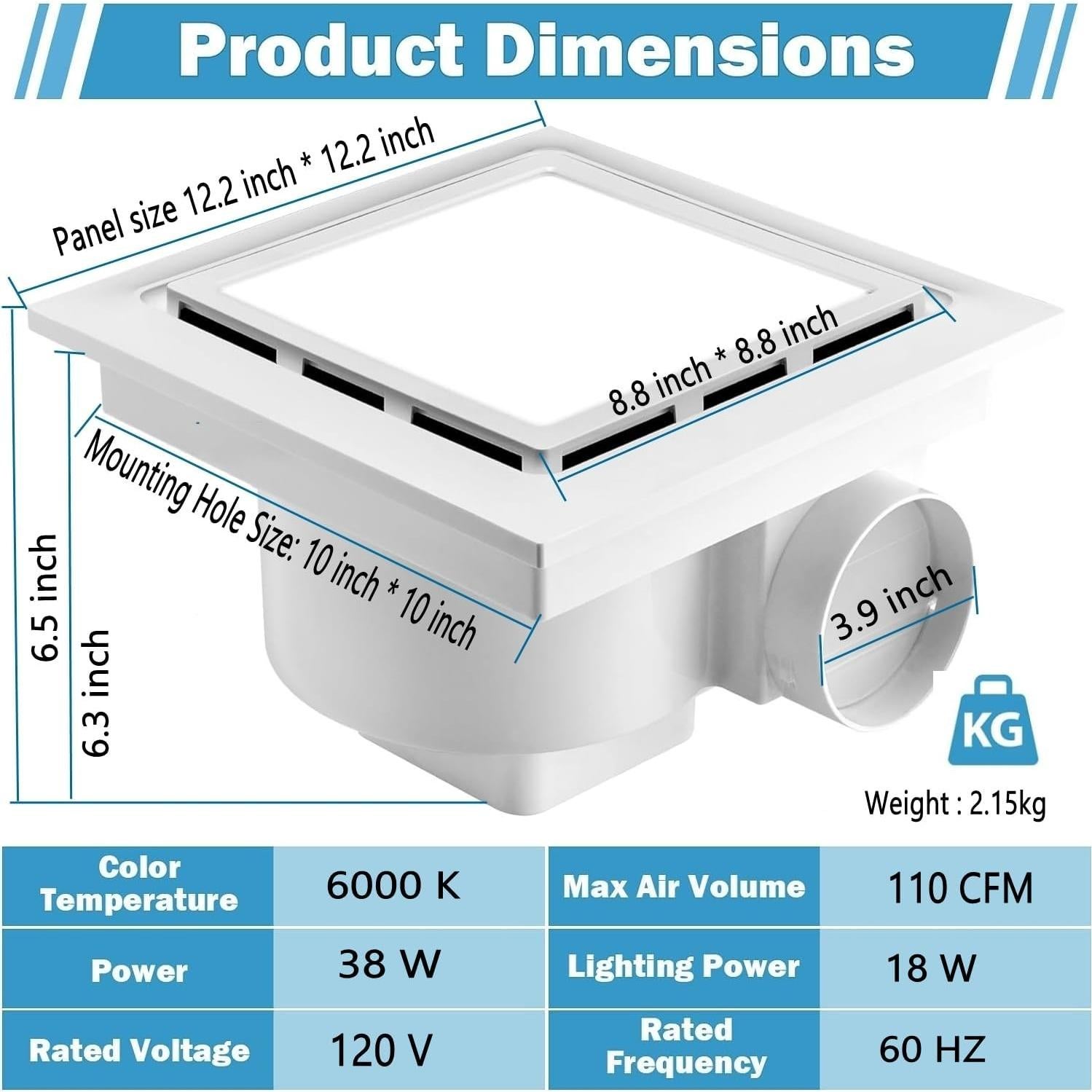 Ventilador Extractor de Baño Nalle FL-250 con Luz LED 18W