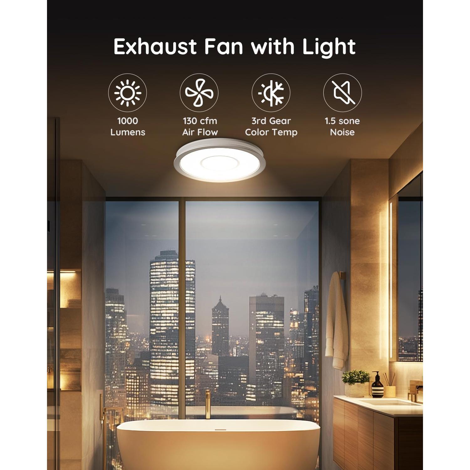 Ventilador de Baño Fitop con Luz LED 130 CFM 47W Plata