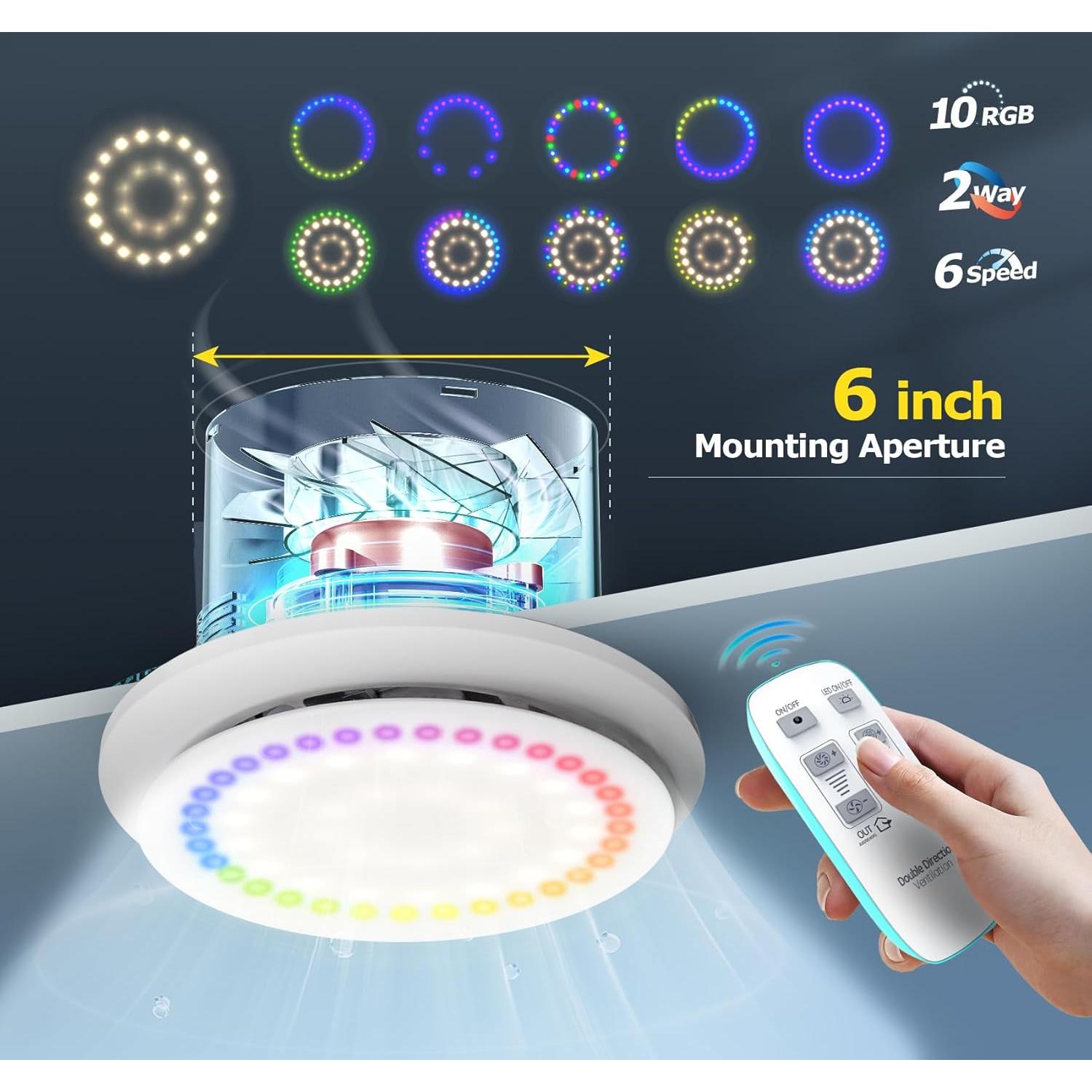 Ventilador Extractor de Baño RUBBUL P208A2 6" con Luz RGB