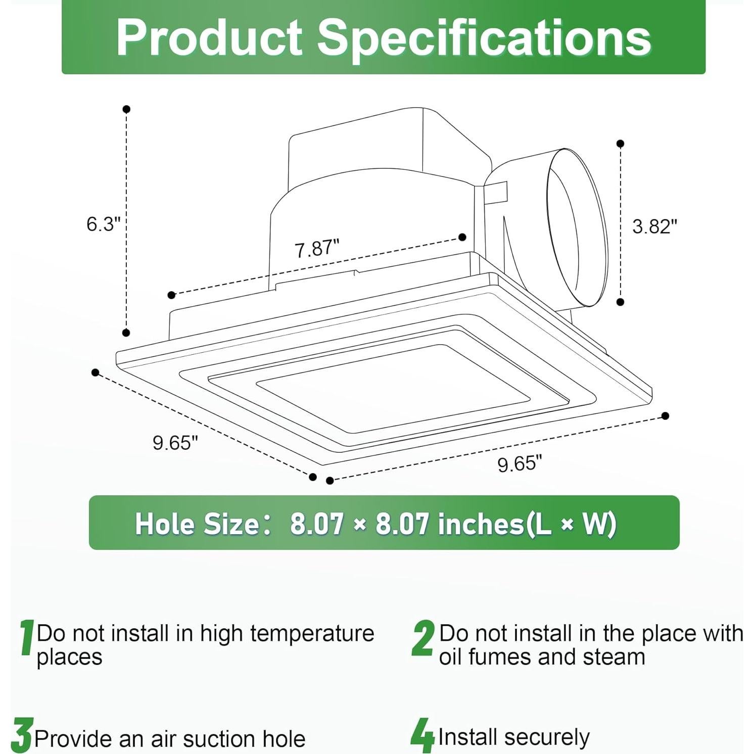 Ventilador Extractor de Baño Yanliangvich 8" con Luz 110 CFM