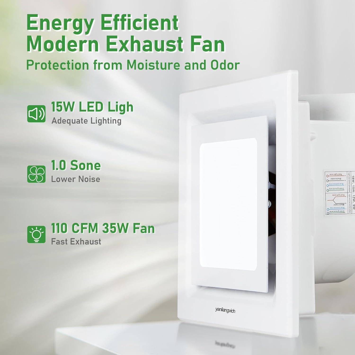 Ventilador Extractor de Baño Yanliangvich 8" con Luz 110 CFM