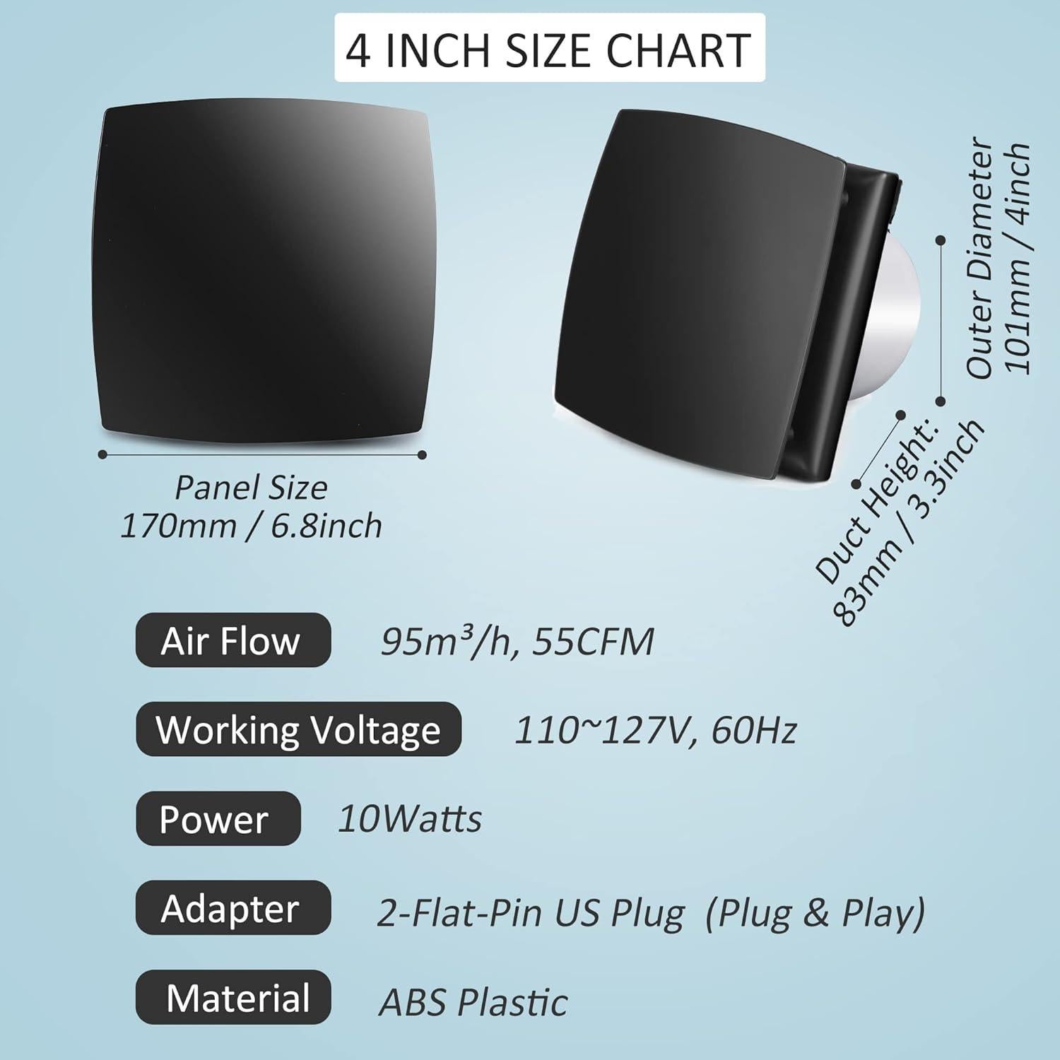 Ventilador de extracción de baño Hose Vary 100mm 55CFM IPX4