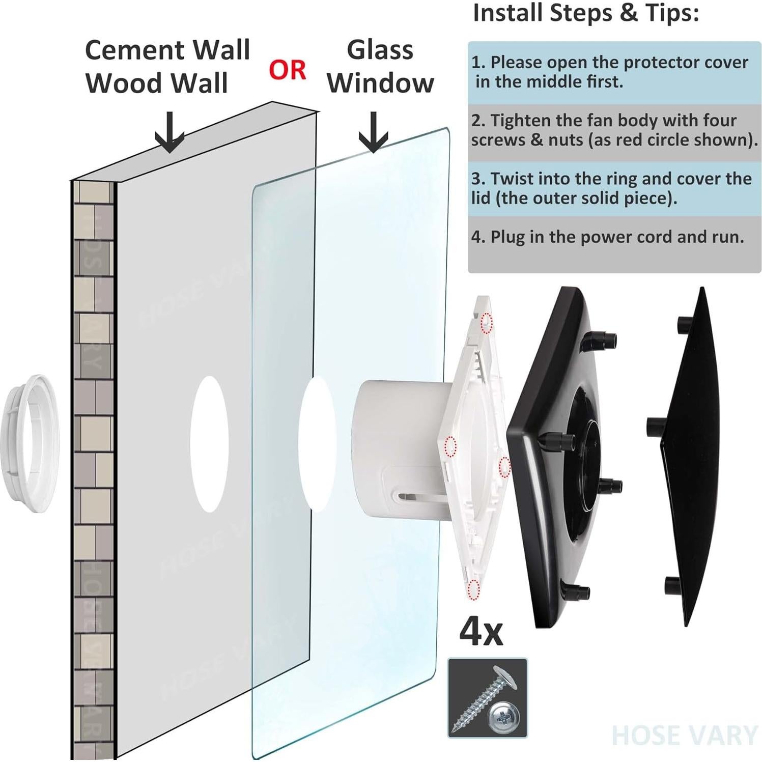 Ventilador de extracción de baño Hose Vary 100mm 55CFM IPX4