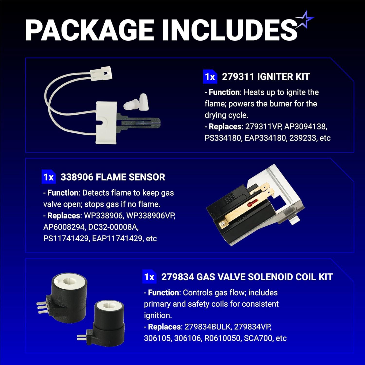 Kit de Reparación Secadora Gas BlueStars 338906 279311 279834