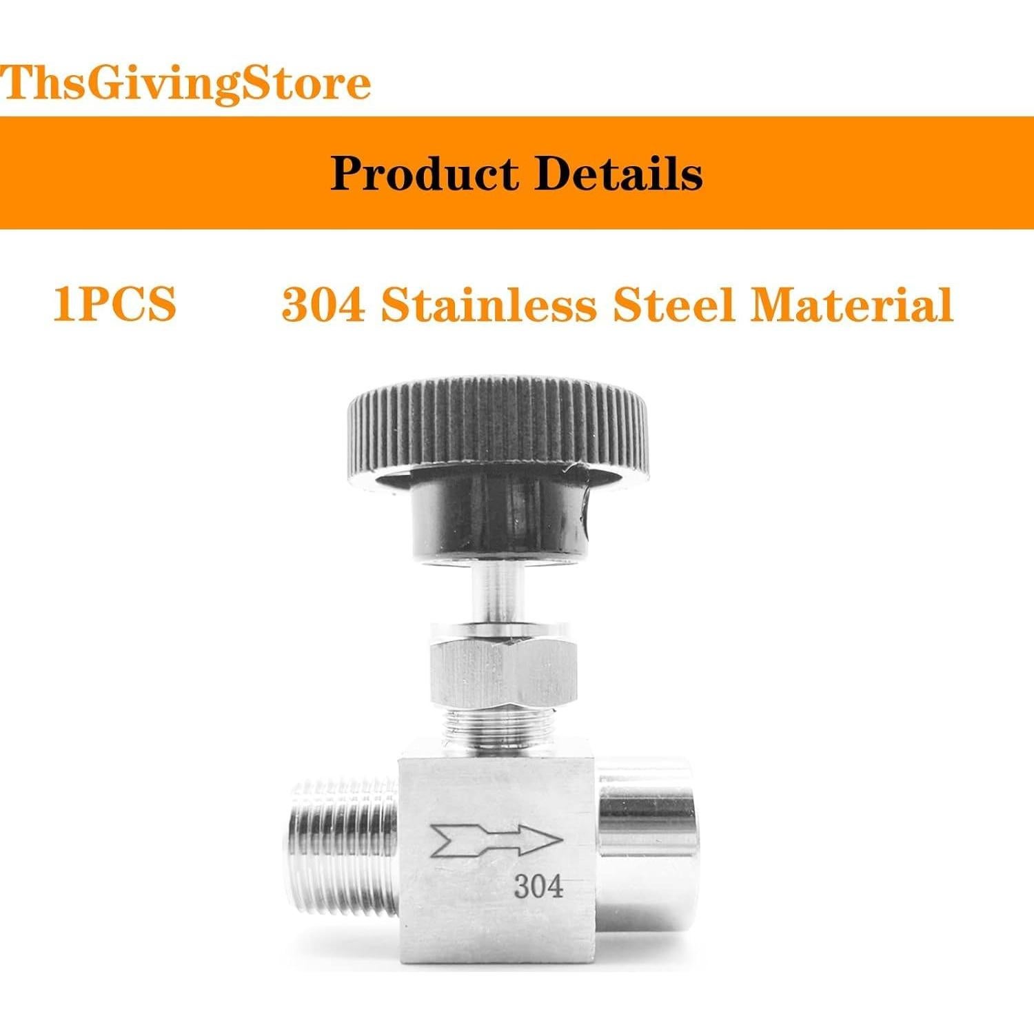Válvula de Aguja NPT Acero Inoxidable 304 1/8 1/4 1/2 Pulgadas
