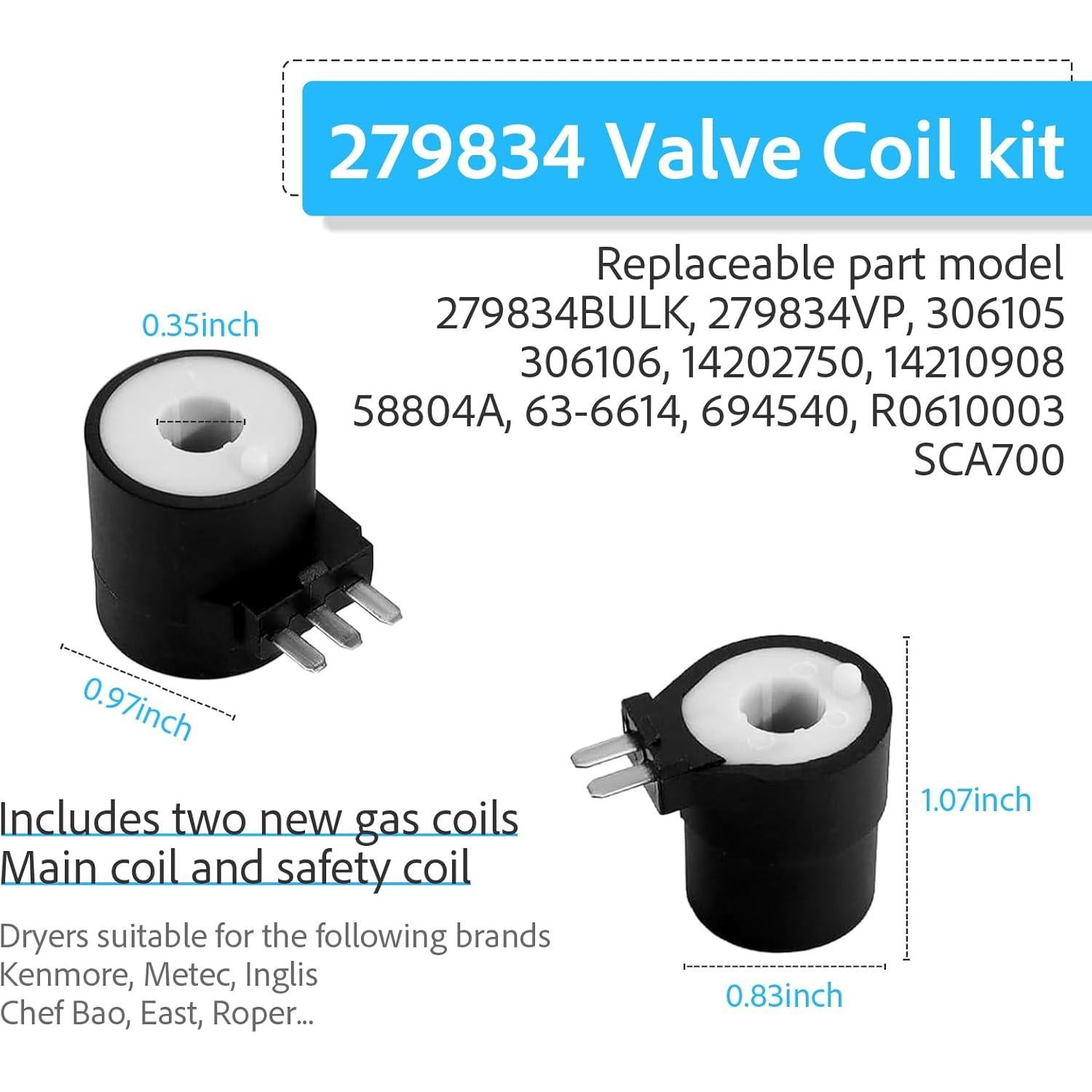 Kit de Revisión Secadora Gas Kenmore Whirlpool 338906 279311 279834