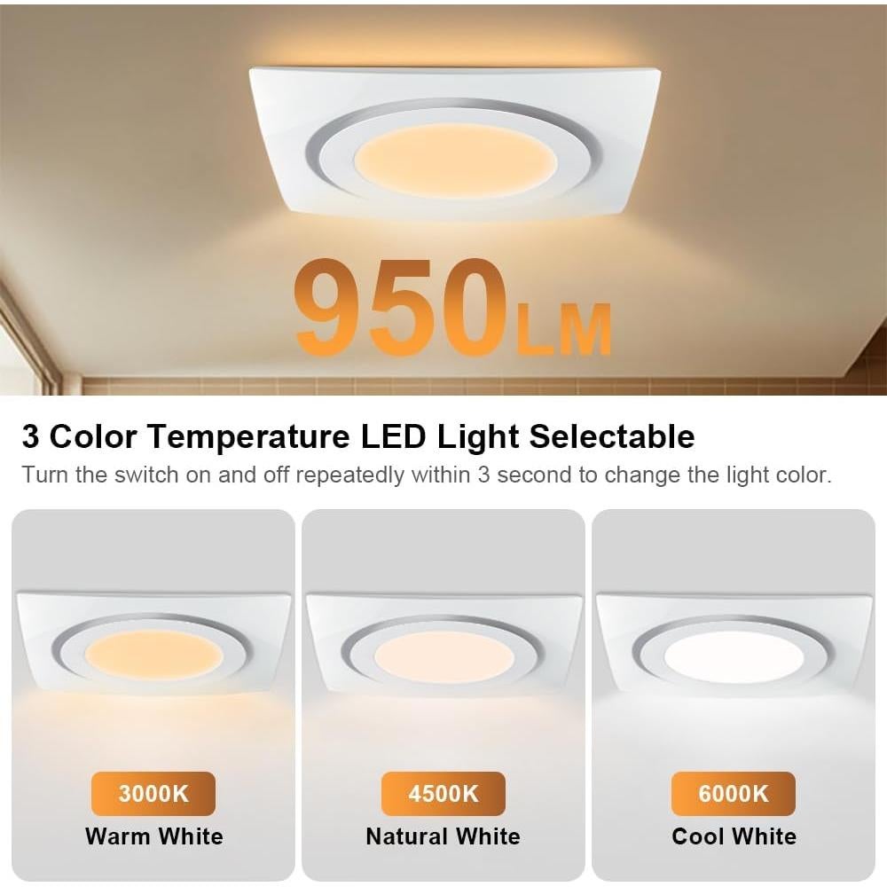 Ventilador Extractor de Baño Rysmirs 88CFM 1.0 Sone con Luz LED