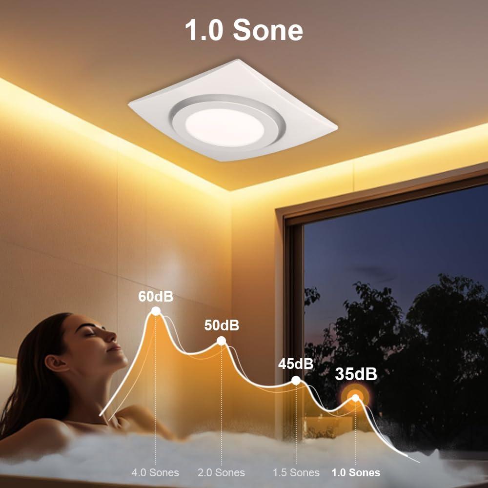 Ventilador Extractor de Baño Rysmirs 88CFM 1.0 Sone con Luz LED