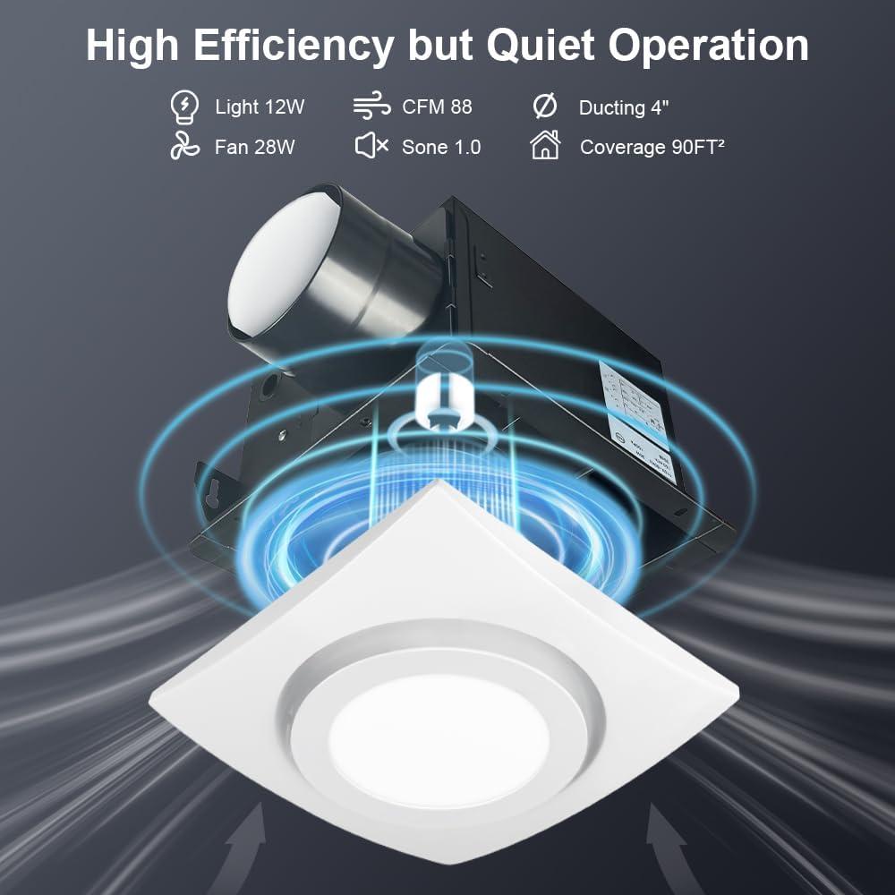 Ventilador Extractor de Baño Rysmirs 88CFM 1.0 Sone con Luz LED