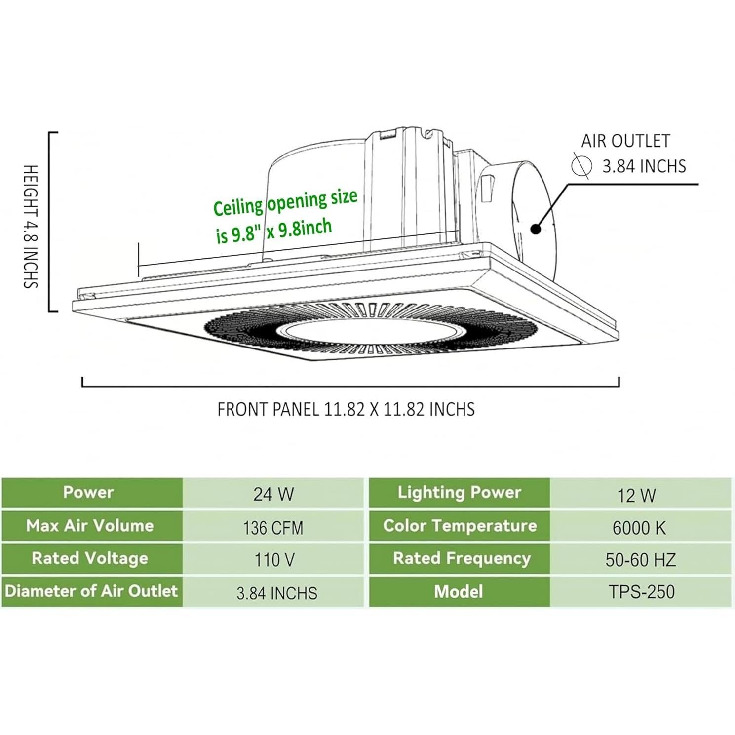 Ventilador Extractor de Baño MEOZRI con Luz LED 6000K 36W