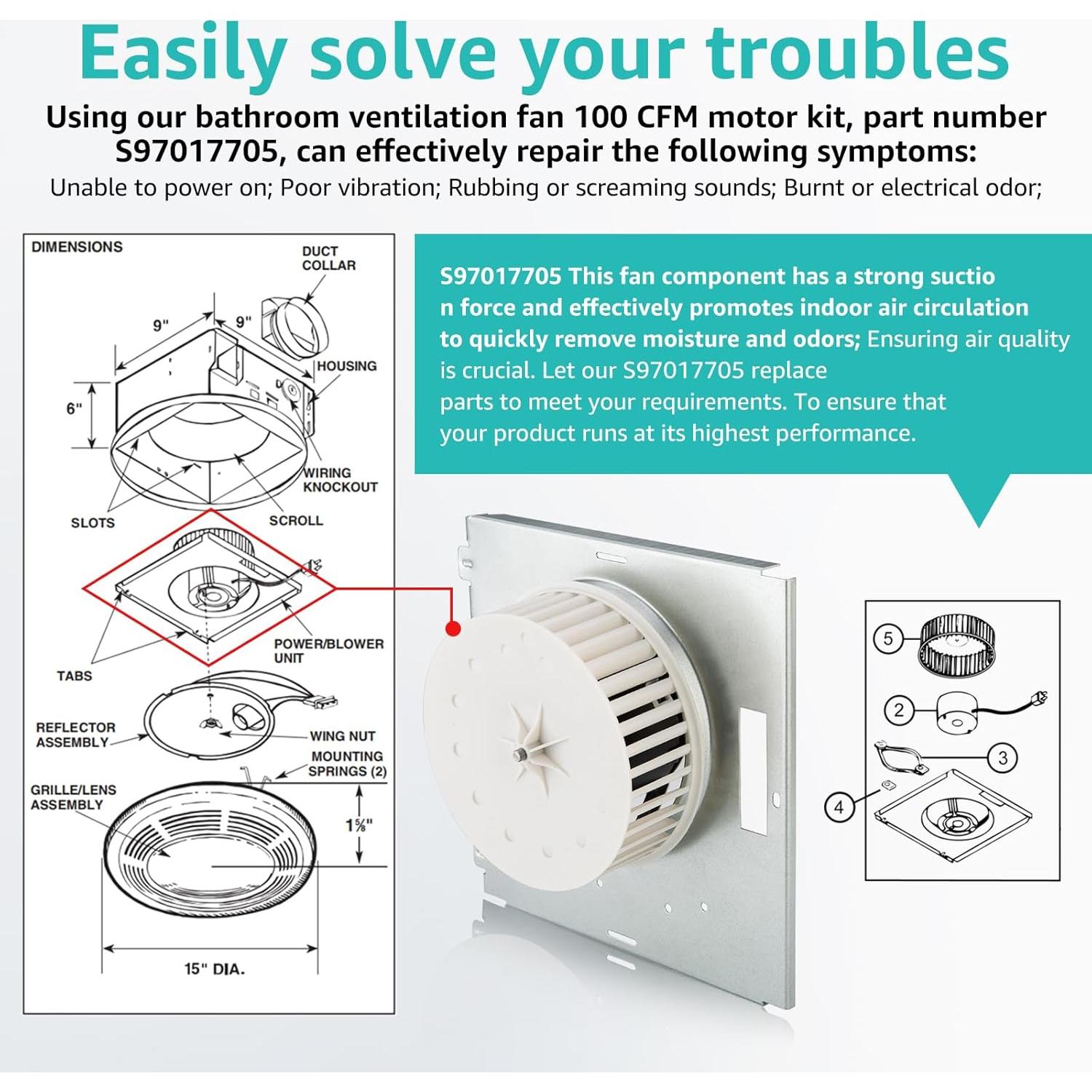 Repuesto Motor Ventilador Baño NuTone 100 CFM S97017705