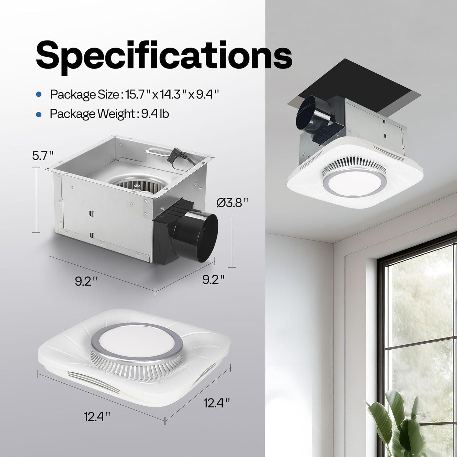 Ventilador de Baño VIVOHOME 110 CFM con Luz LED 6000K