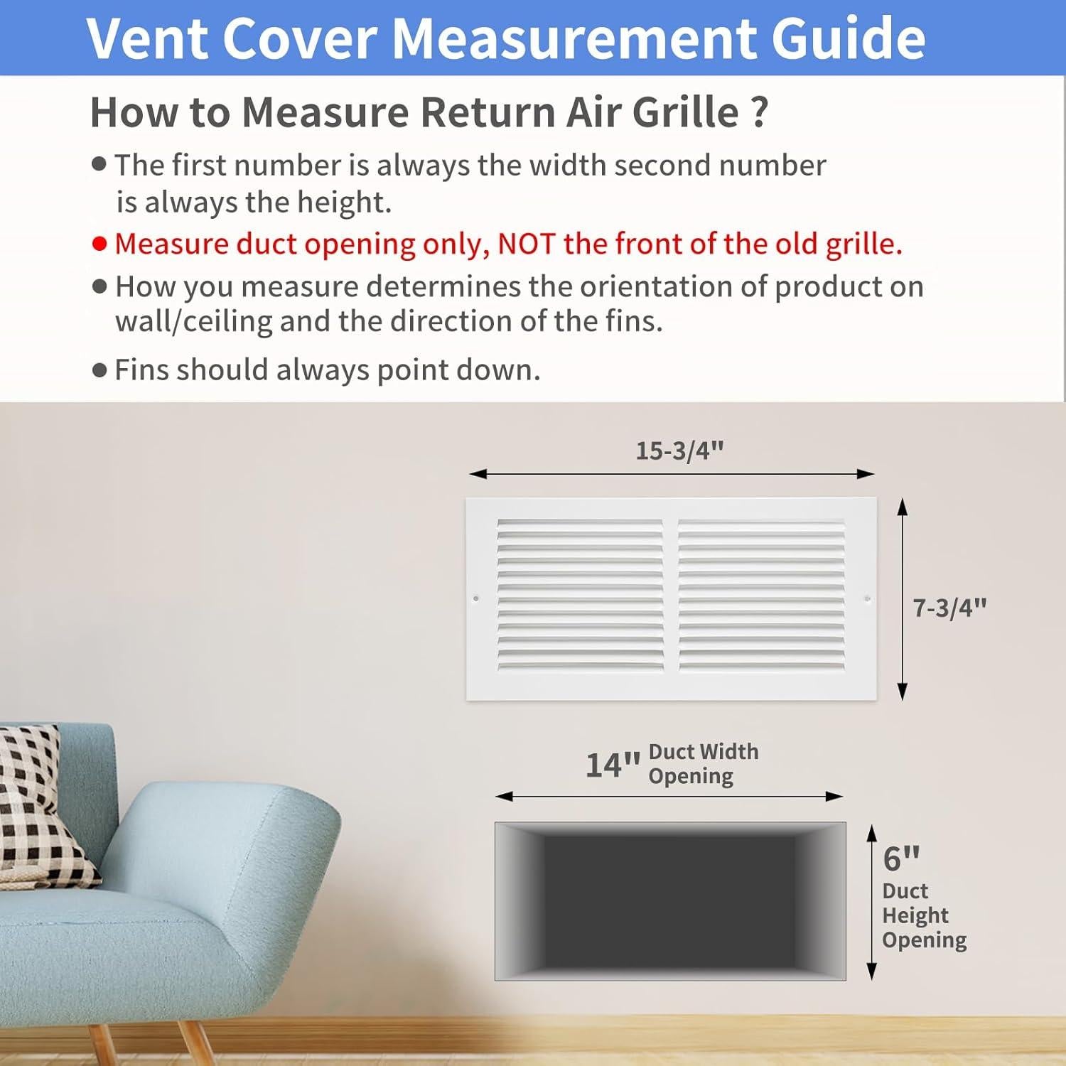 Rejilla de Aire de Retorno Howeall 14x6 Pared y Techo